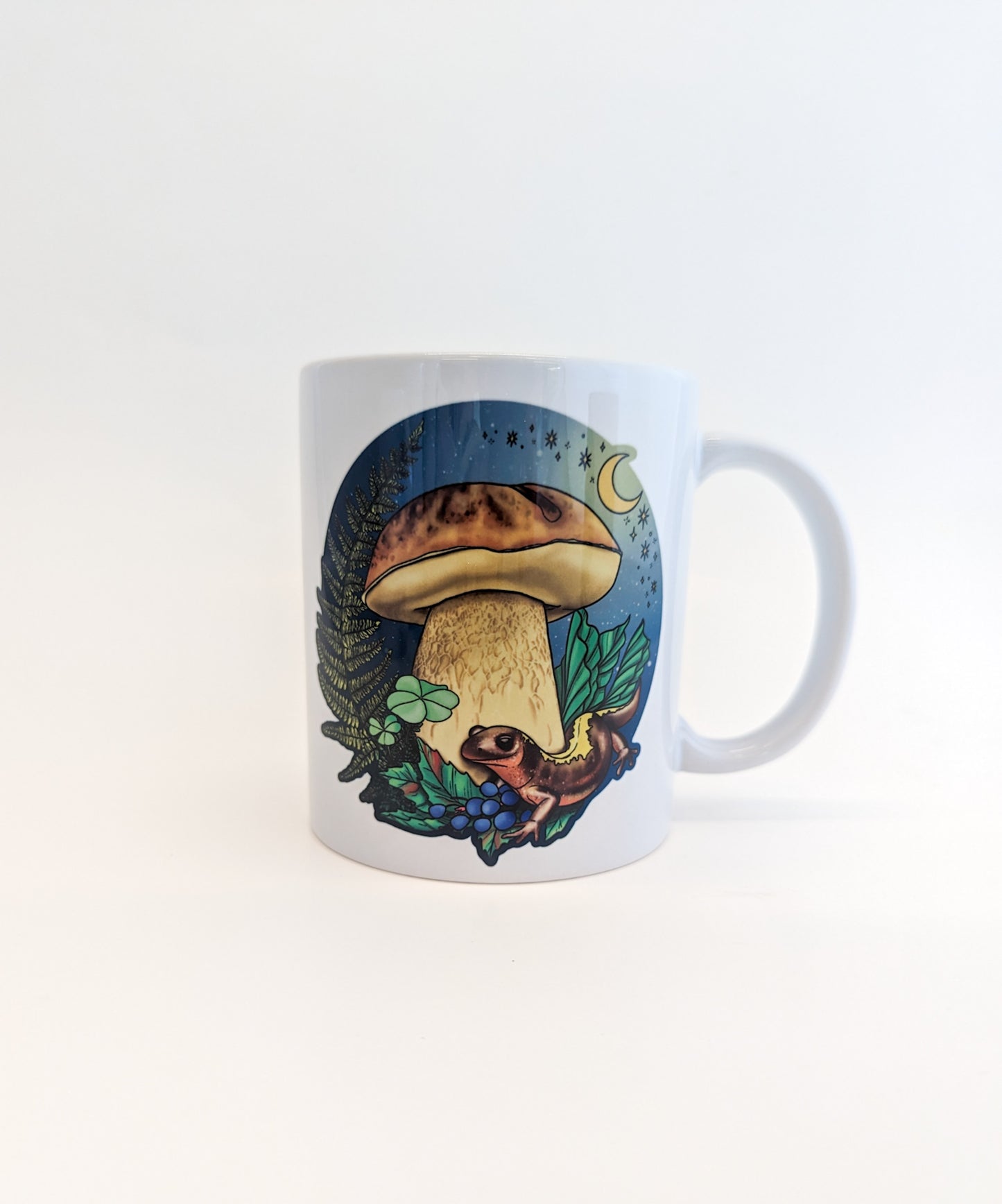 Porcini Mushroom and Salamander | Beautiful Mushroom Mug | Nature Artwork on Ceramic Cup | 11oz/15oz Sizes
