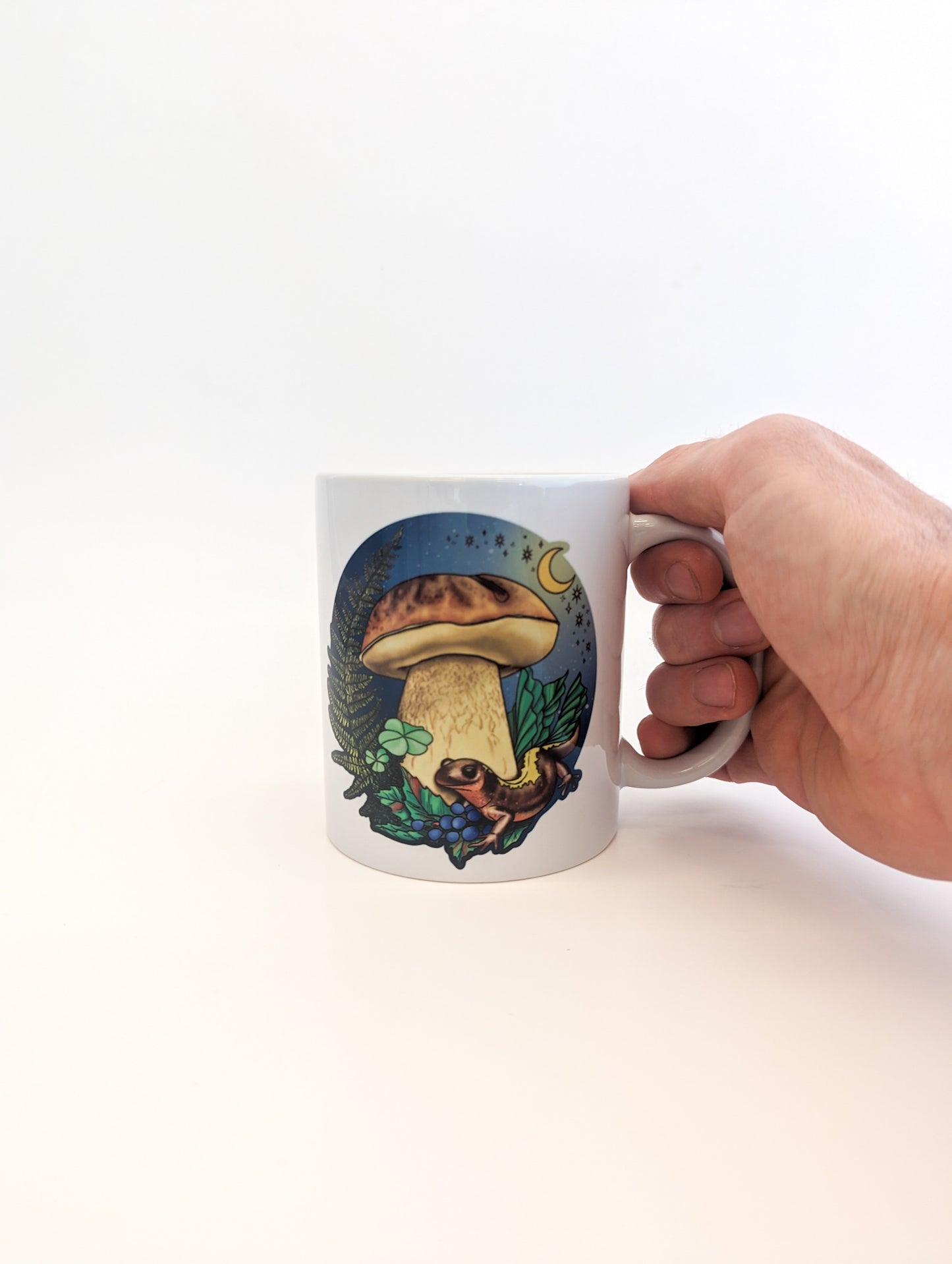 Porcini Mushroom and Salamander | Beautiful Mushroom Mug | Nature Artwork on Ceramic Cup | 11oz/15oz Sizes