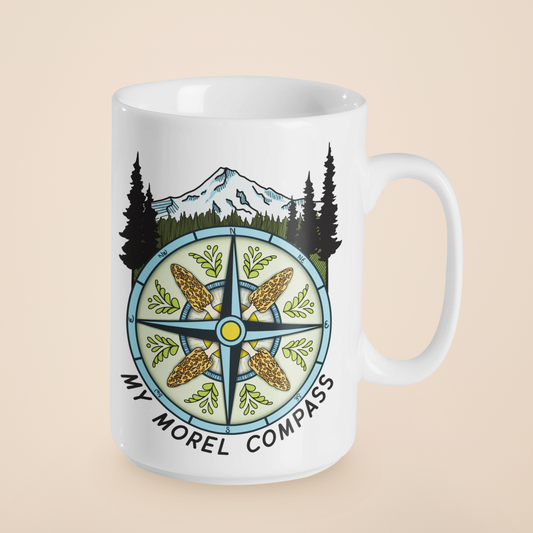 My Morel Compass | Funny Morel Mushroom Mug | Mushroom Artwork on Ceramic Cup | 11oz/15oz Sizes