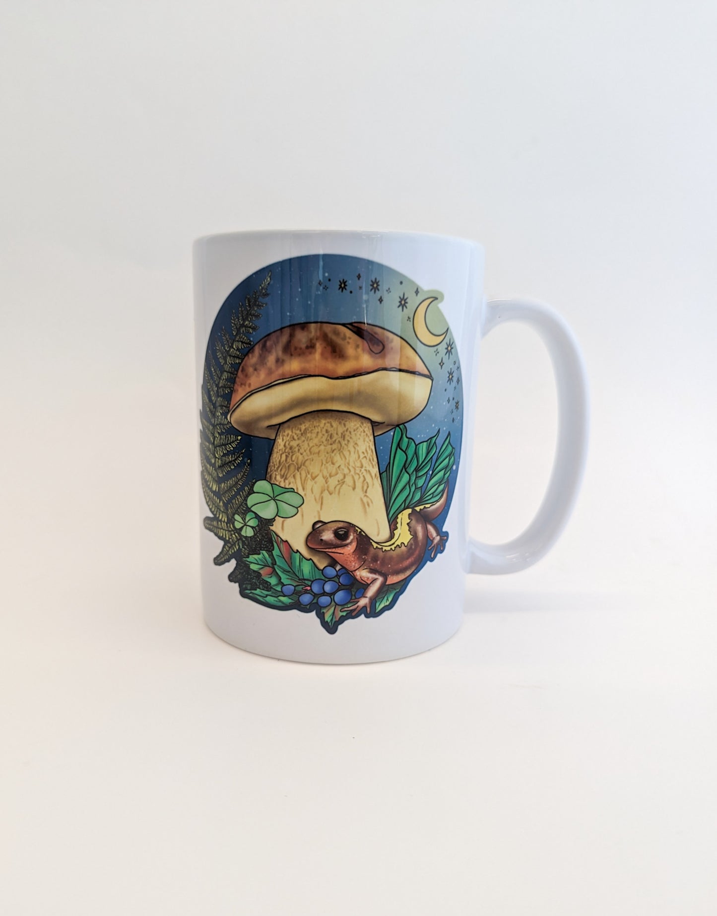 Porcini Mushroom and Salamander | Beautiful Mushroom Mug | Nature Artwork on Ceramic Cup | 11oz/15oz Sizes