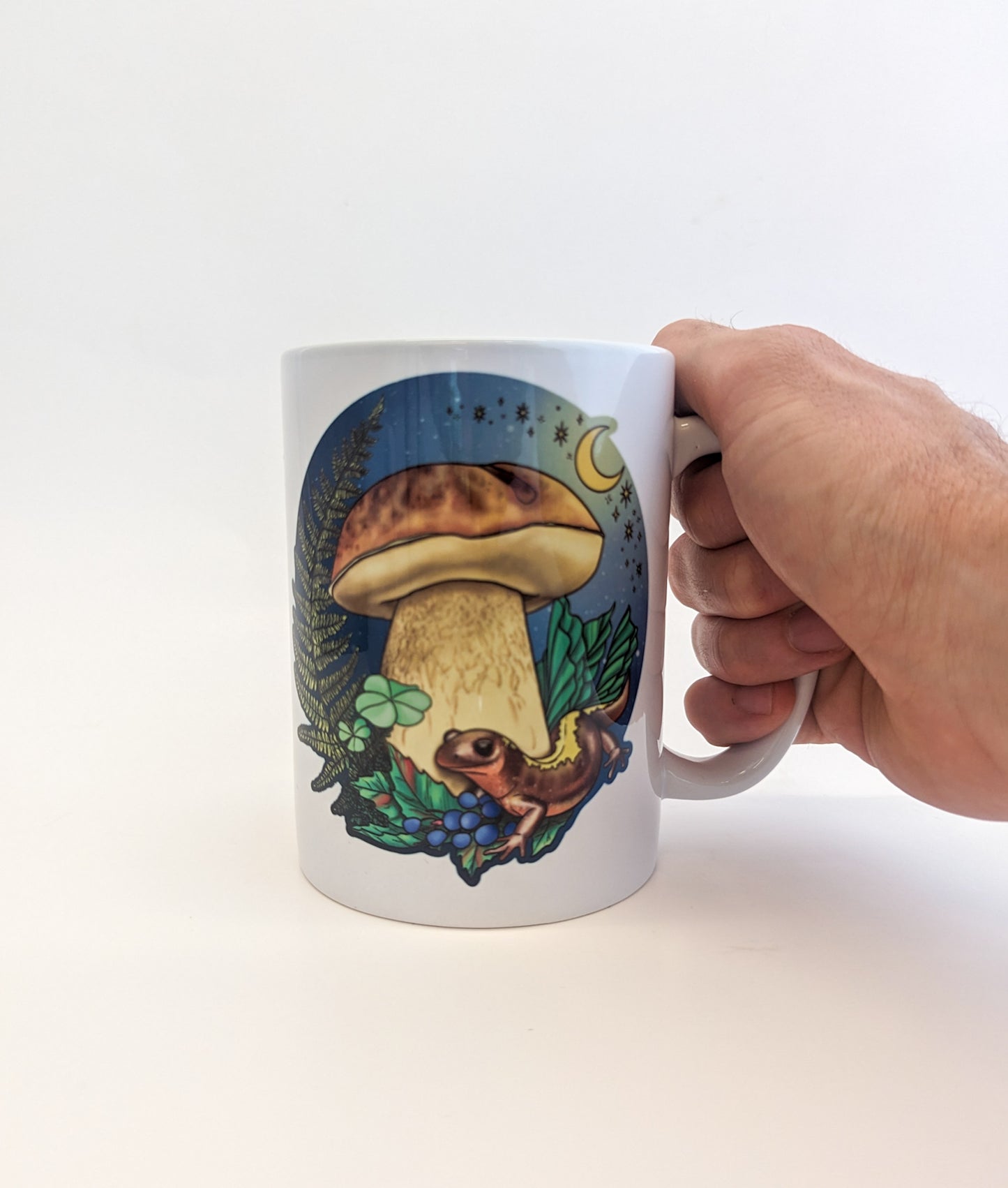Porcini Mushroom and Salamander | Beautiful Mushroom Mug | Nature Artwork on Ceramic Cup | 11oz/15oz Sizes