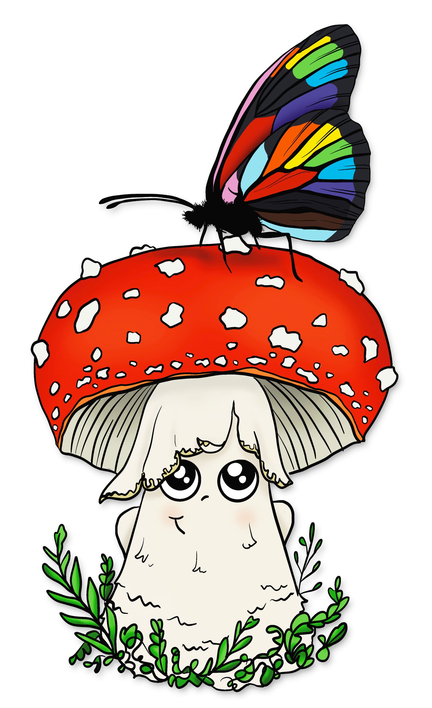 Amanita Mushroom Sticker w/ Pride Rainbow Butterfly