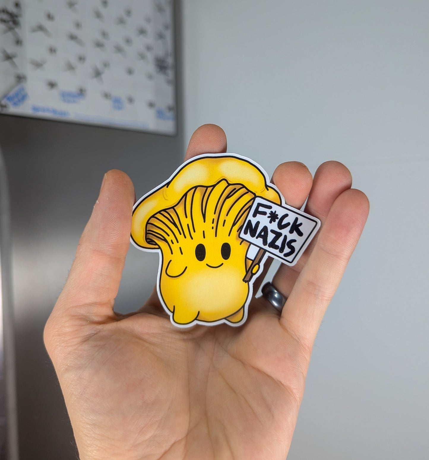 "Fuck Nazis" Mushroom Magnet Trio | Censored Version (F*ck Nazis) Available | Chanterelle, Amanita and Porcini Mushrooms
