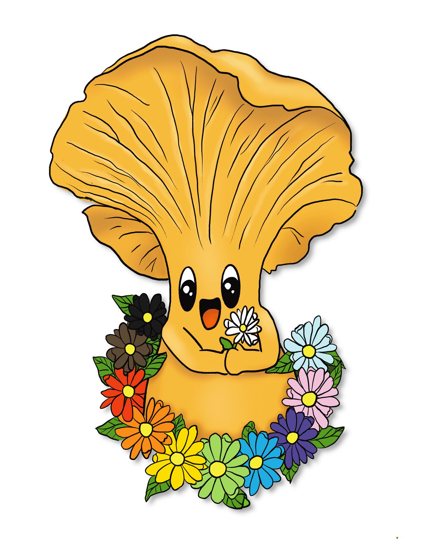 Chanterelle Mushroom Sticker w/ Pride Rainbow Flowers