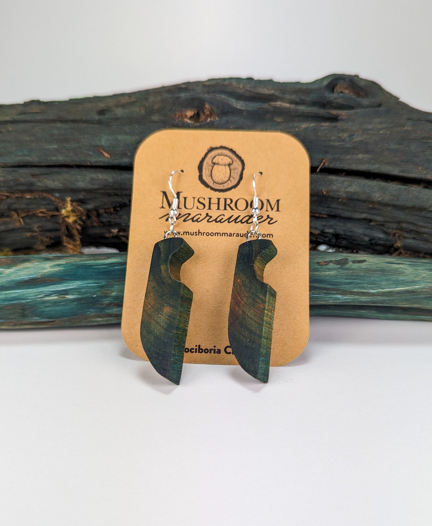 Naturally Fungus Stained Wooden Earrings | Chef Knife Earrings