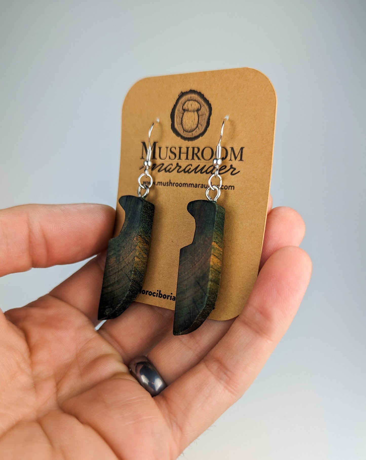 Naturally Fungus Stained Wooden Earrings | Chef Knife Earrings
