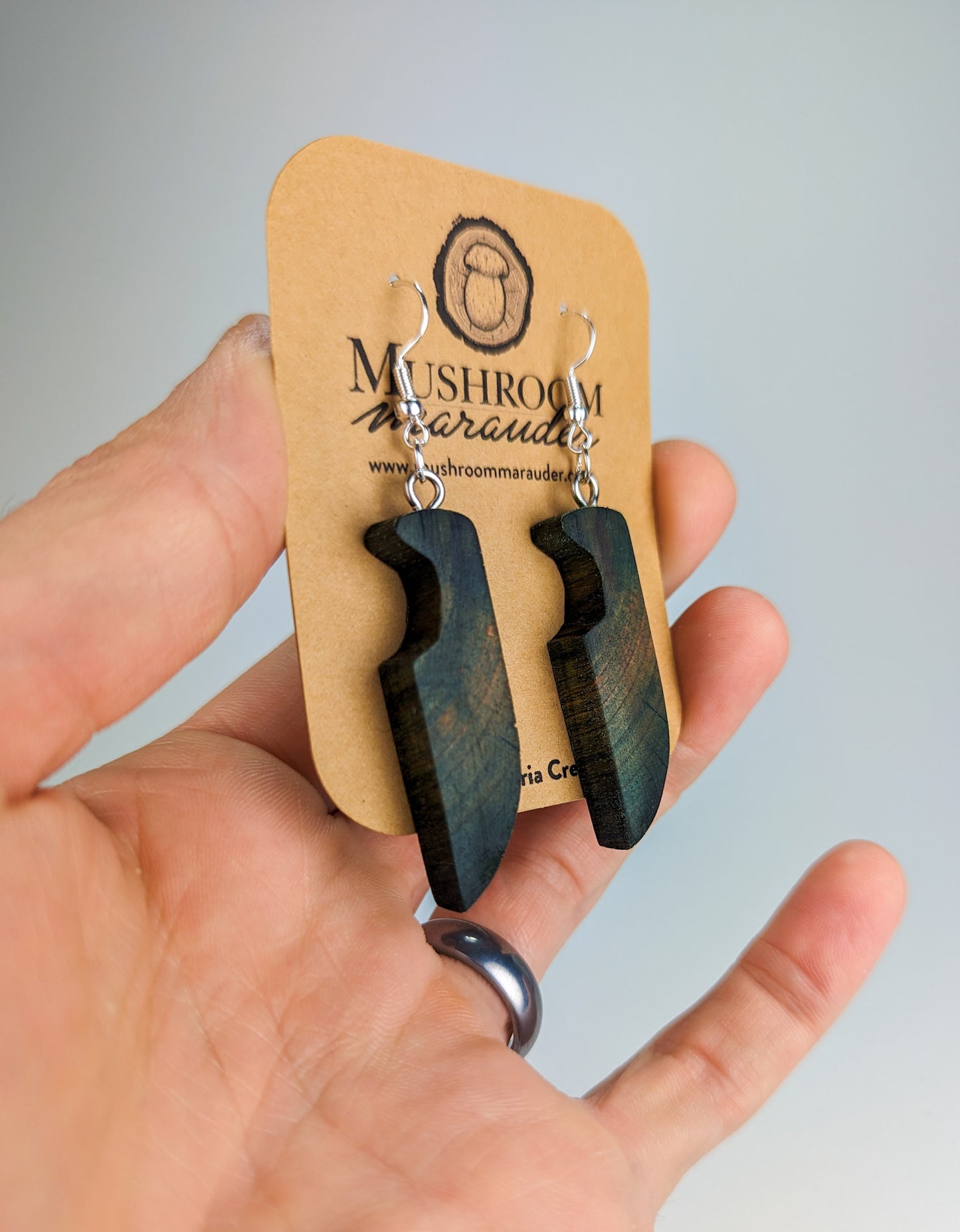 Naturally Fungus Stained Wooden Earrings | Chef Knife Earrings