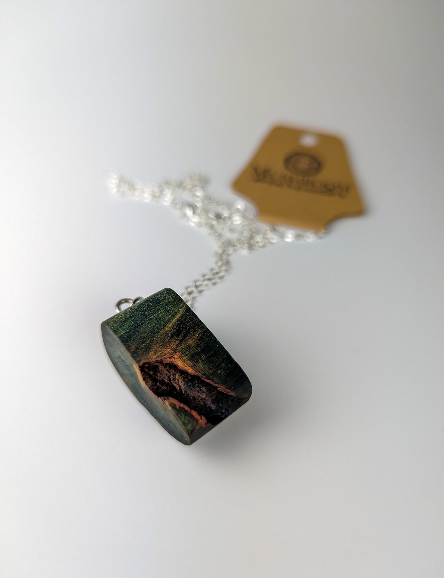 Naturally Fungus Stained Wooden Pendant | Chunky Shape with Chunk Missing