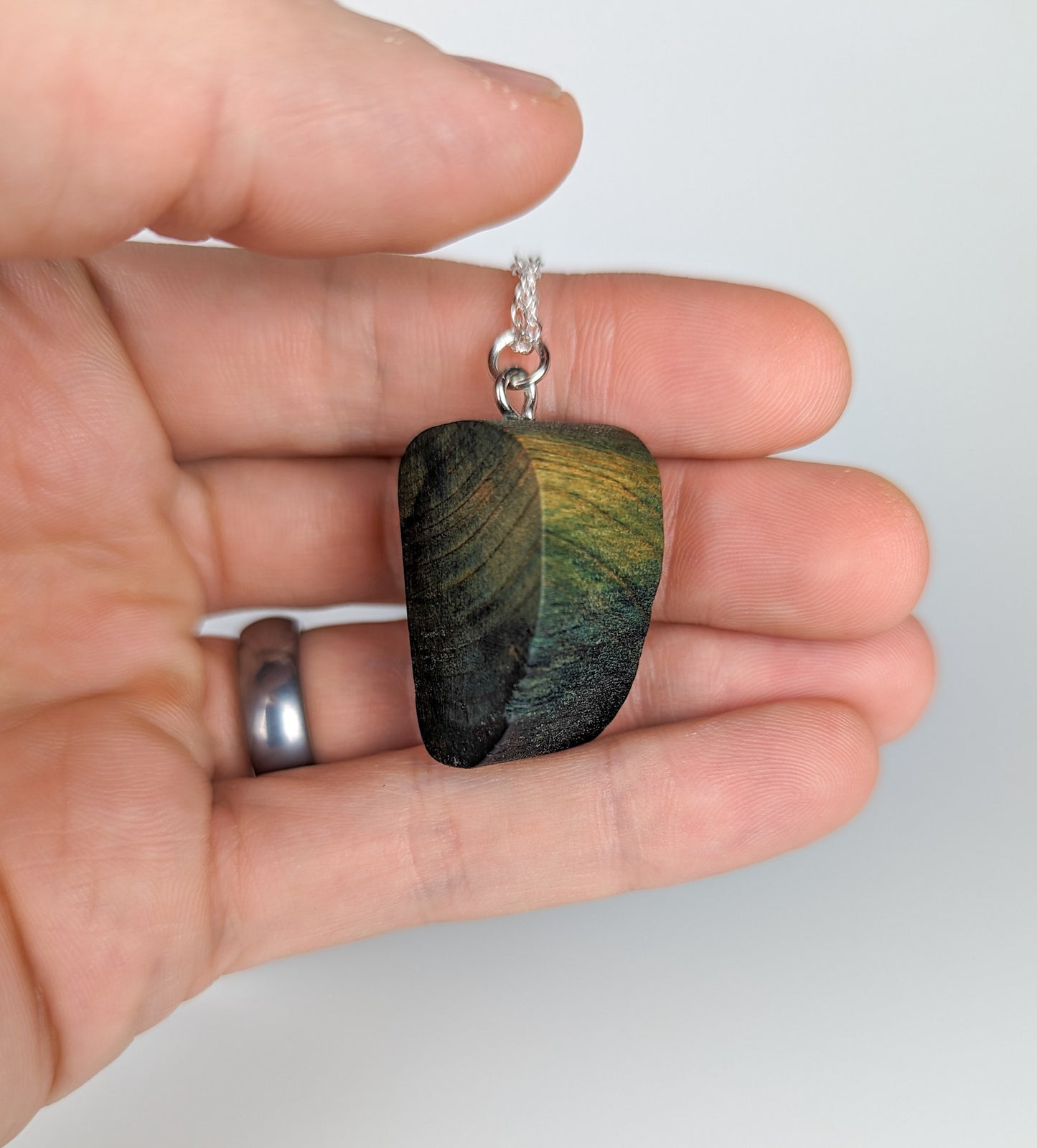 Naturally Fungus Stained Wooden Pendant | Chunky Shape with Chunk Missing