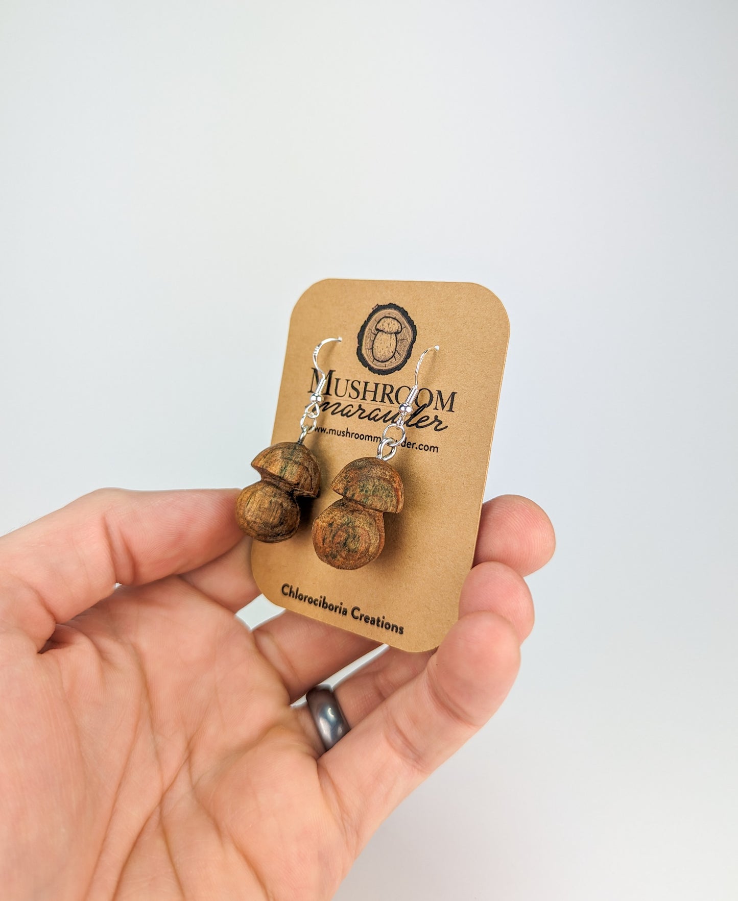 Porcini Mushroom Earrings #4 | Carved from Naturally Fungus-Stained Wood