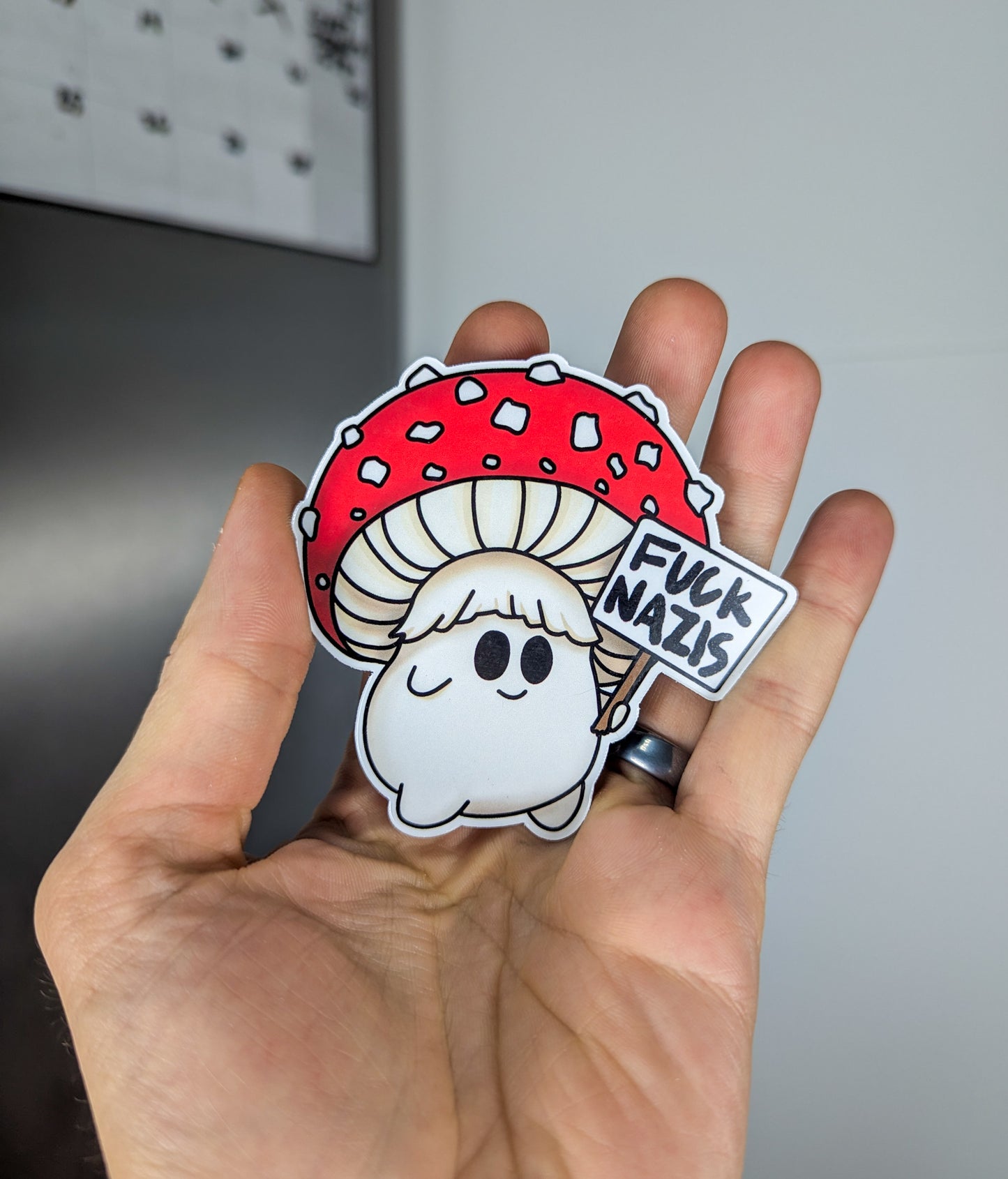 "Fuck Nazis" Mushroom Magnet Trio | Censored Version (F*ck Nazis) Available | Chanterelle, Amanita and Porcini Mushrooms