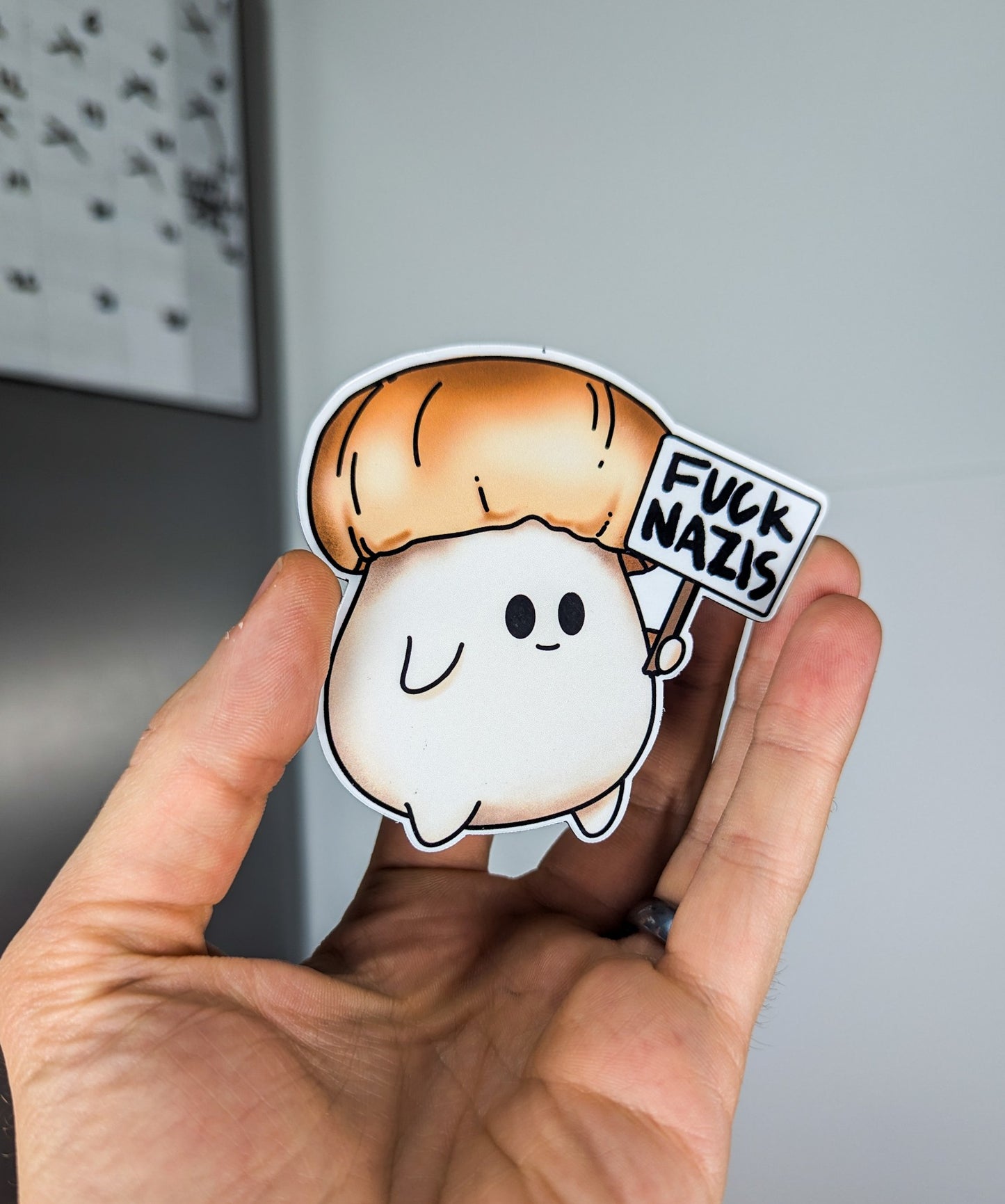 "Fuck Nazis" Mushroom Magnet Trio | Censored Version (F*ck Nazis) Available | Chanterelle, Amanita and Porcini Mushrooms