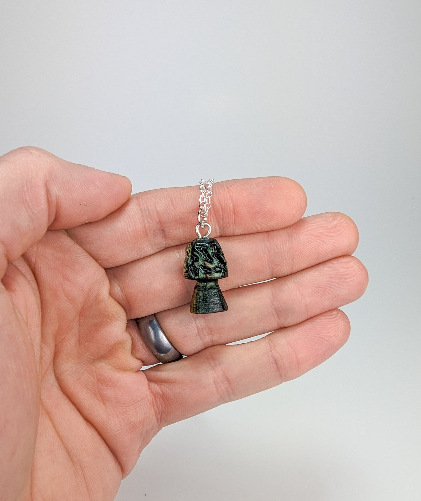 Naturally Fungus-Stained Wooden Pendant | Morel Mushroom Pendant (Flat Back)