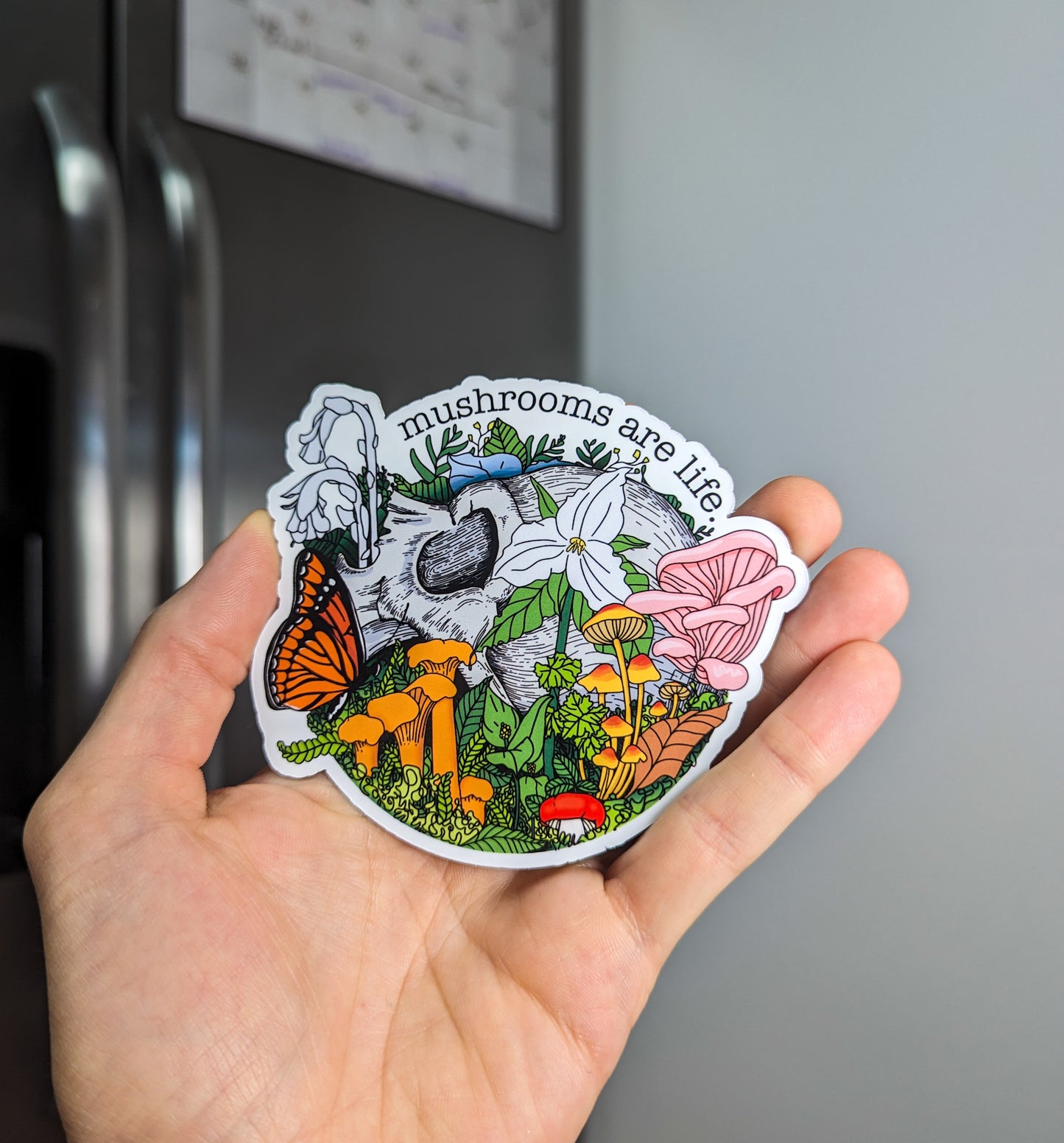 Mushrooms Are Life Magnet | Skull and Flowers and Mushrooms | Beautiful Morbid Nature Magnet