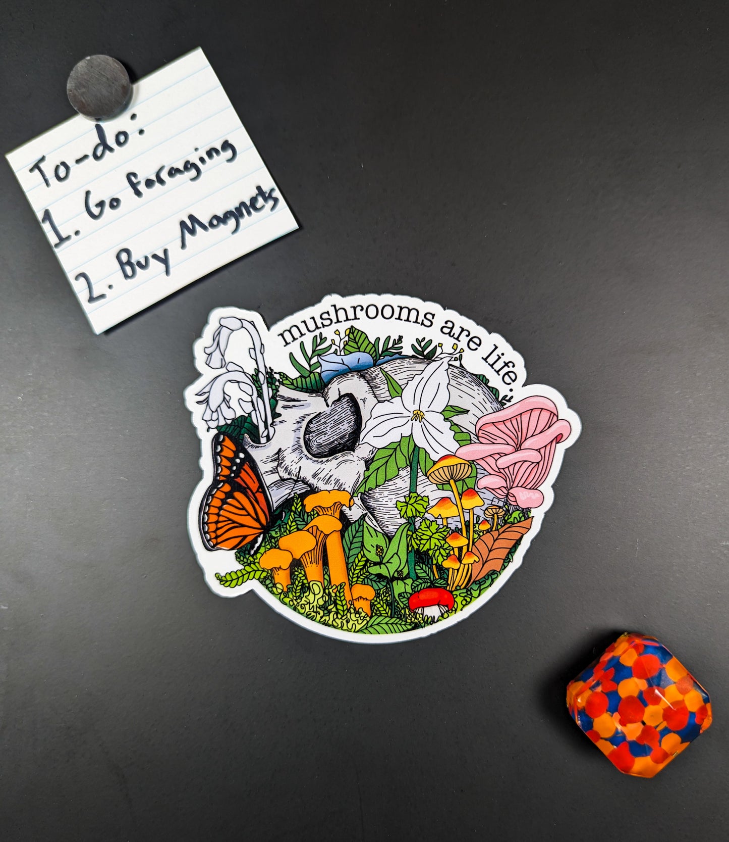 Mushrooms Are Life Magnet | Skull and Flowers and Mushrooms | Beautiful Morbid Nature Magnet