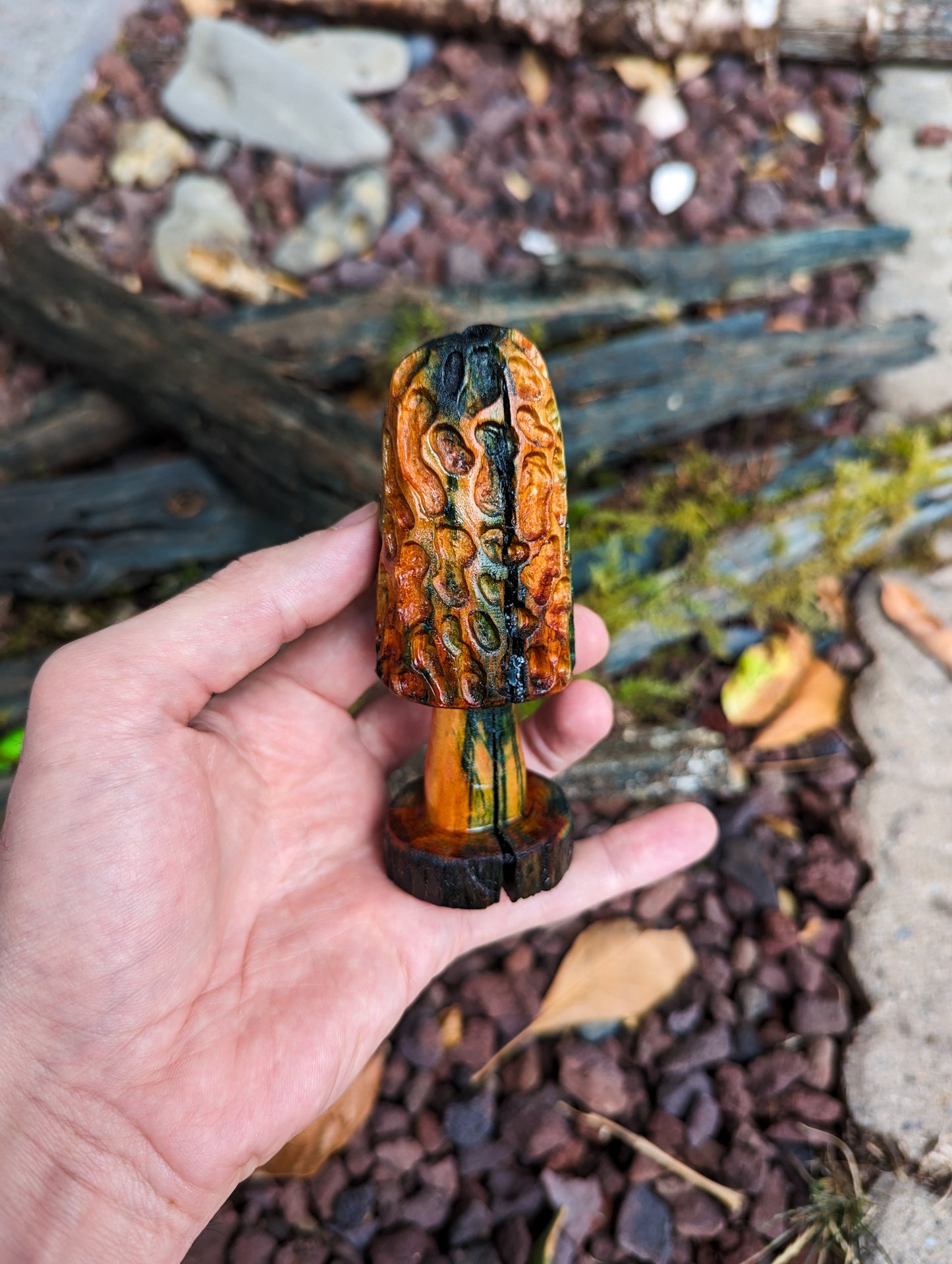 Morel Mushroom Display Piece | Carved From Mushroom-Colored Wood