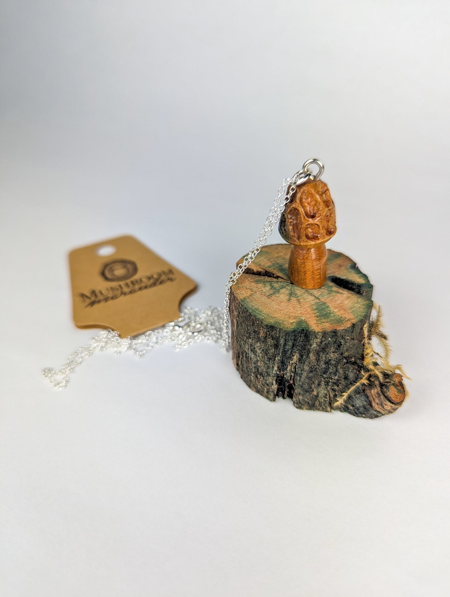 Naturally Fungus-Stained Wooden Pendant | Morel Mushroom #18