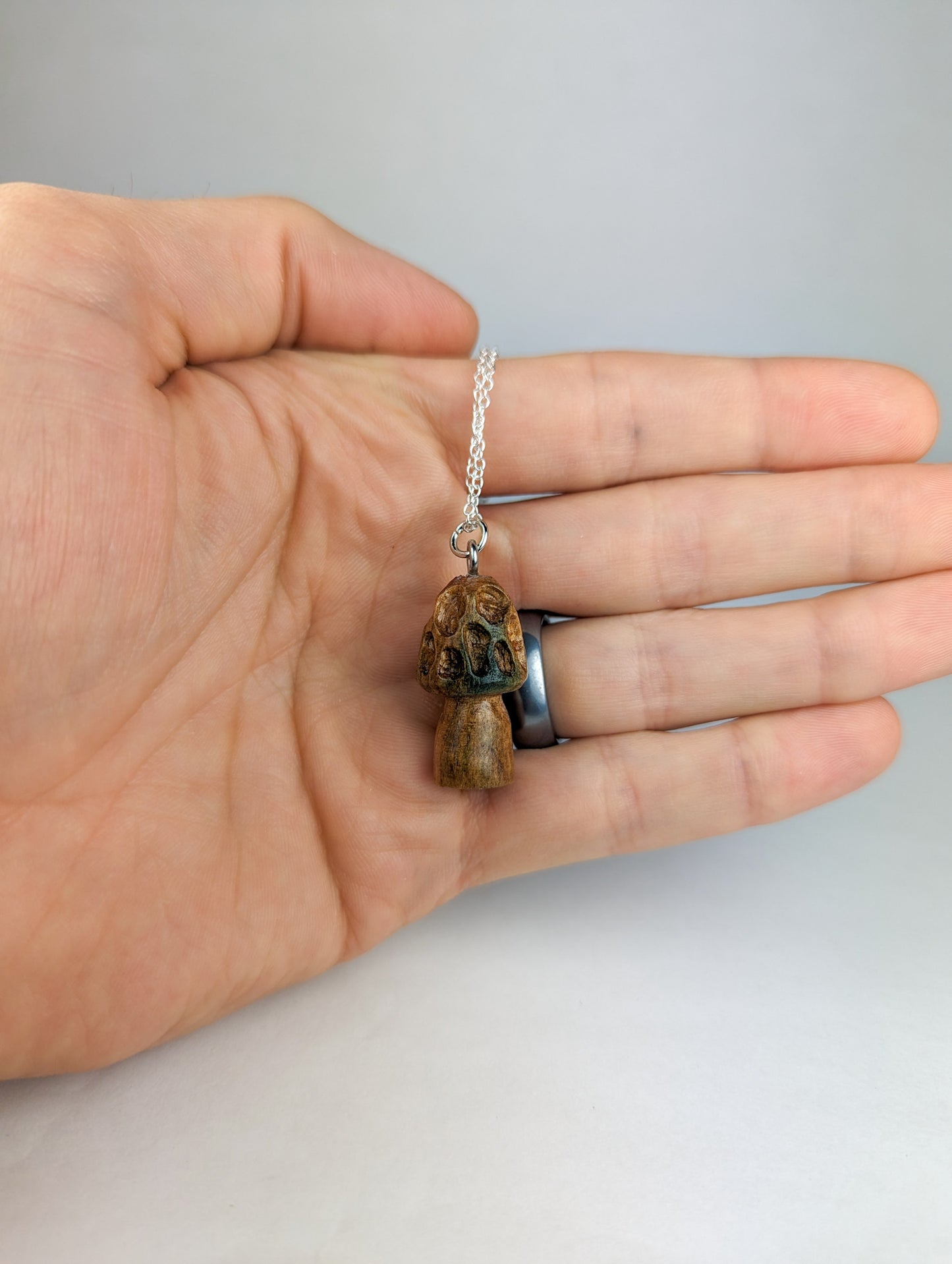 Naturally Fungus-Stained Wooden Pendant | Morel Mushroom #18