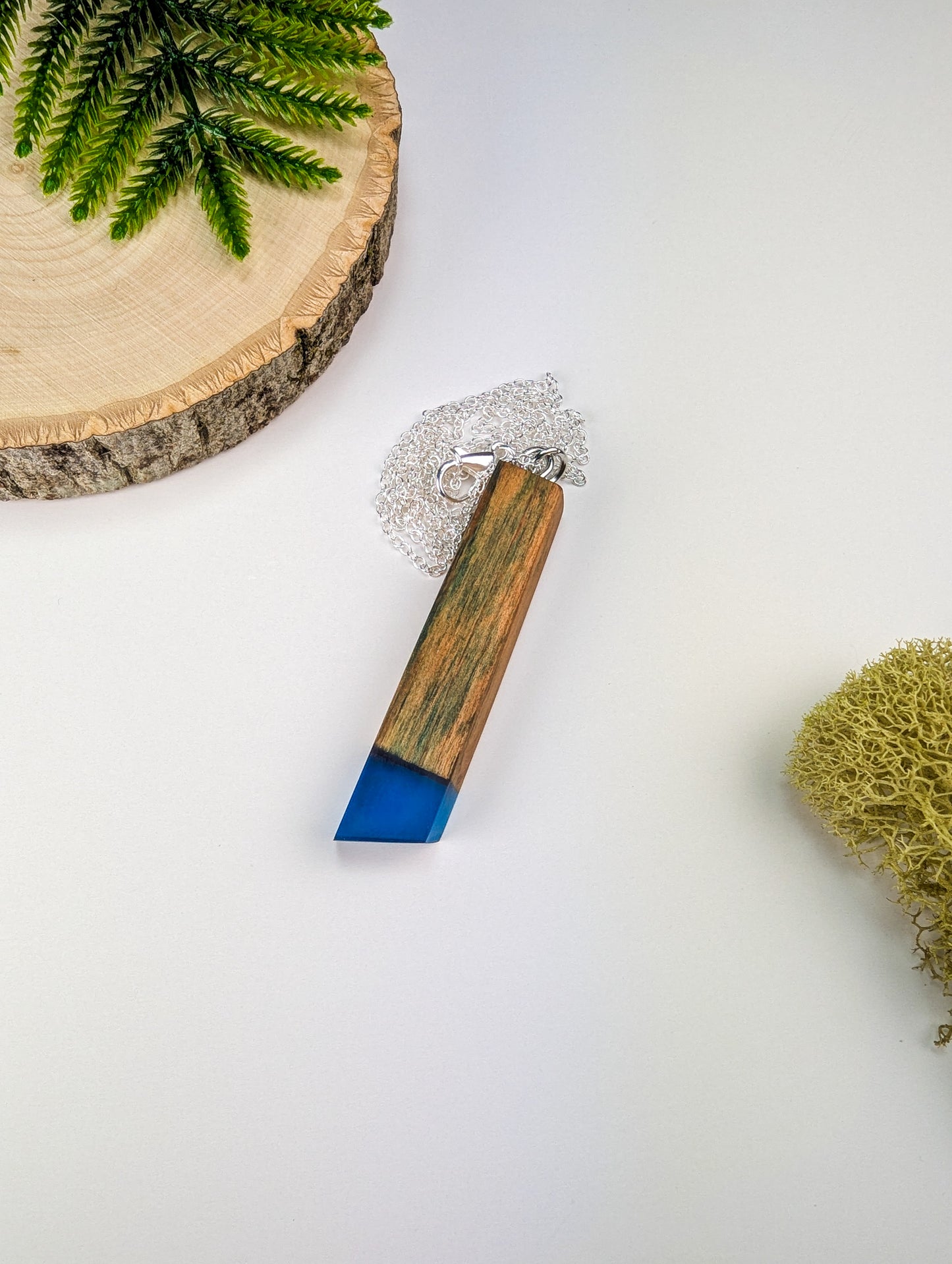 Chlorociboria Wood and Blue Epoxy Pendant