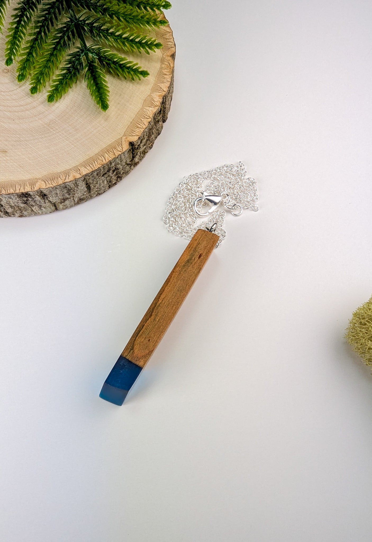 Chlorociboria Wood and Blue Epoxy Pendant