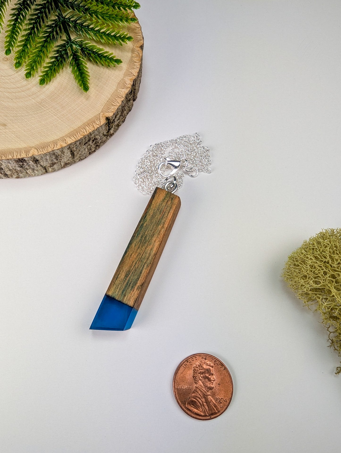 Chlorociboria Wood and Blue Epoxy Pendant