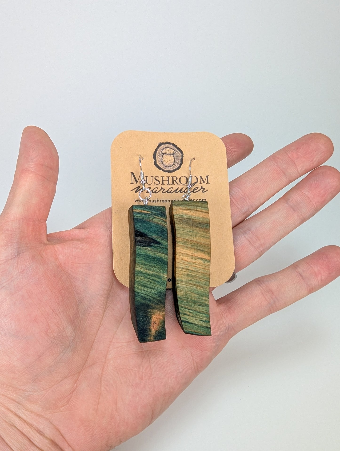 Naturally Fungus Stained Wooden Earrings | Long, Wavy Abstract Rectangle