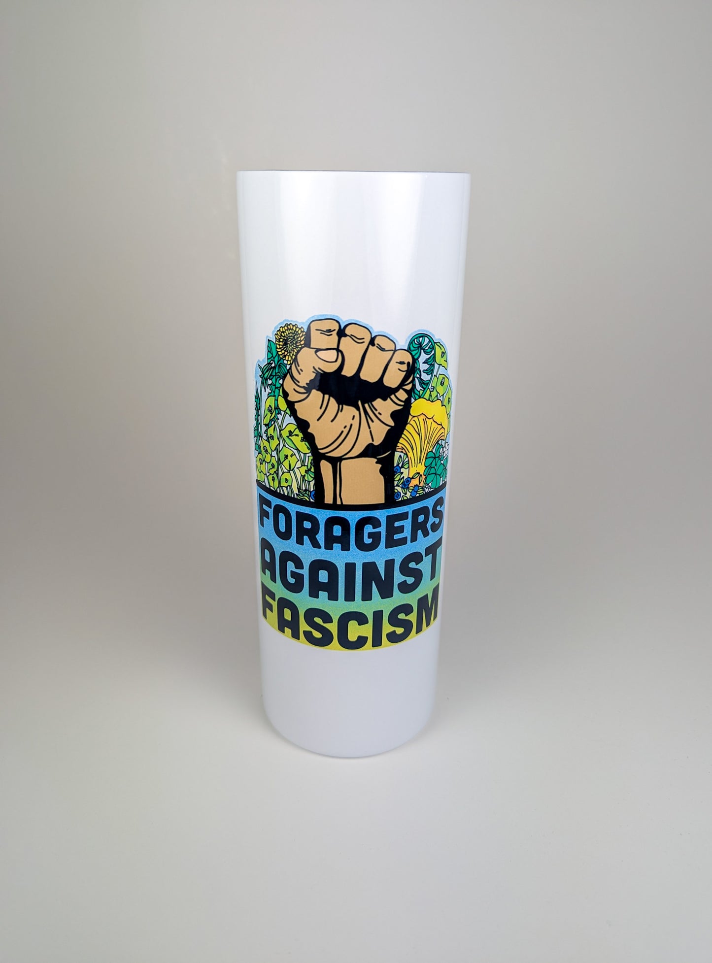 Foragers Against Fascism | 20oz Stainless Steel Skinny Tumbler | Anti-Oligarchy Artwork