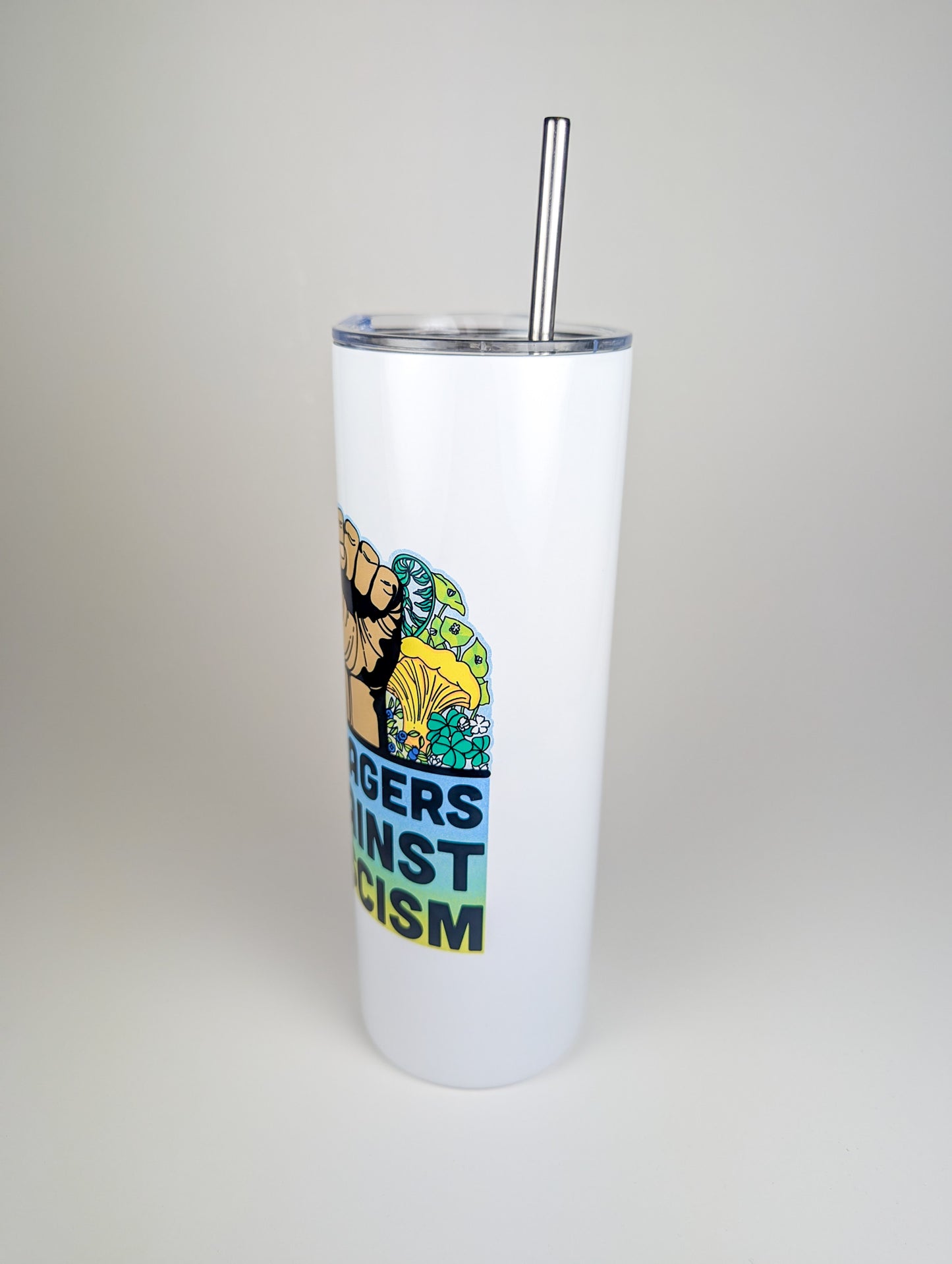 Foragers Against Fascism | 20oz Stainless Steel Skinny Tumbler | Anti-Oligarchy Artwork
