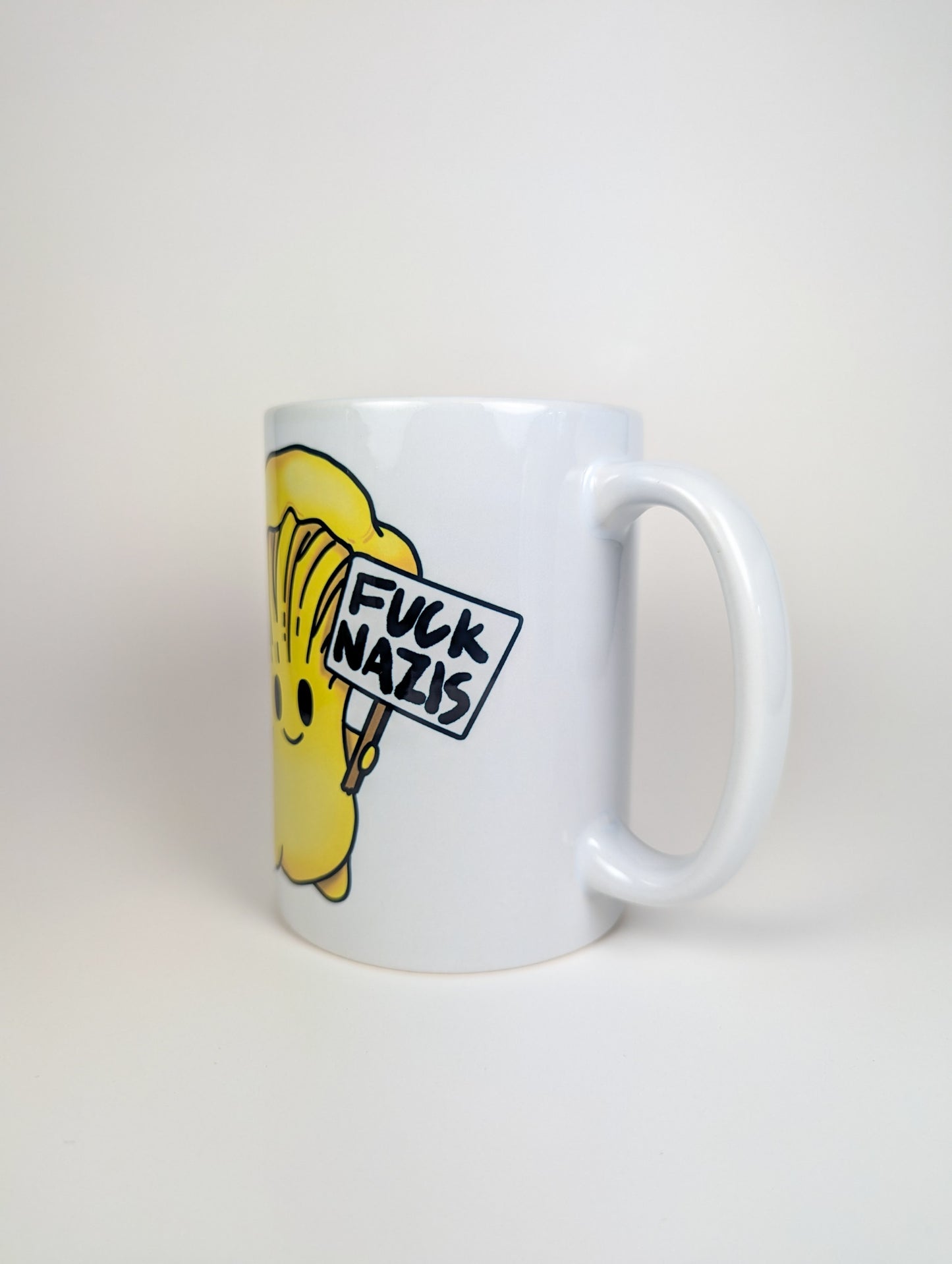 Fuck Nazis Chanterelle | Anti-Nazi Mushroom Mug | Mushroom Artwork on Ceramic Cup | 11oz/15oz Sizes