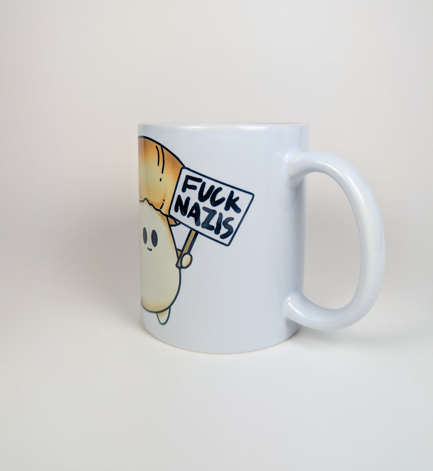 Fuck Nazis Porcini | Anti-Nazi Mushroom Mug | Mushroom Artwork on Ceramic Cup | 11oz/15oz Sizes