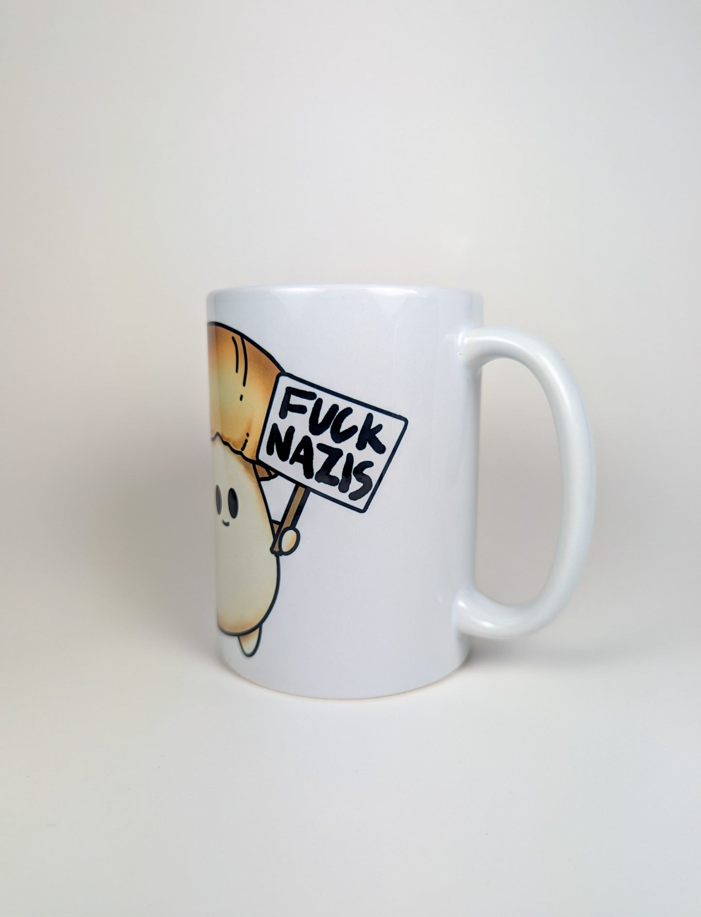 Fuck Nazis Porcini | Anti-Nazi Mushroom Mug | Mushroom Artwork on Ceramic Cup | 11oz/15oz Sizes