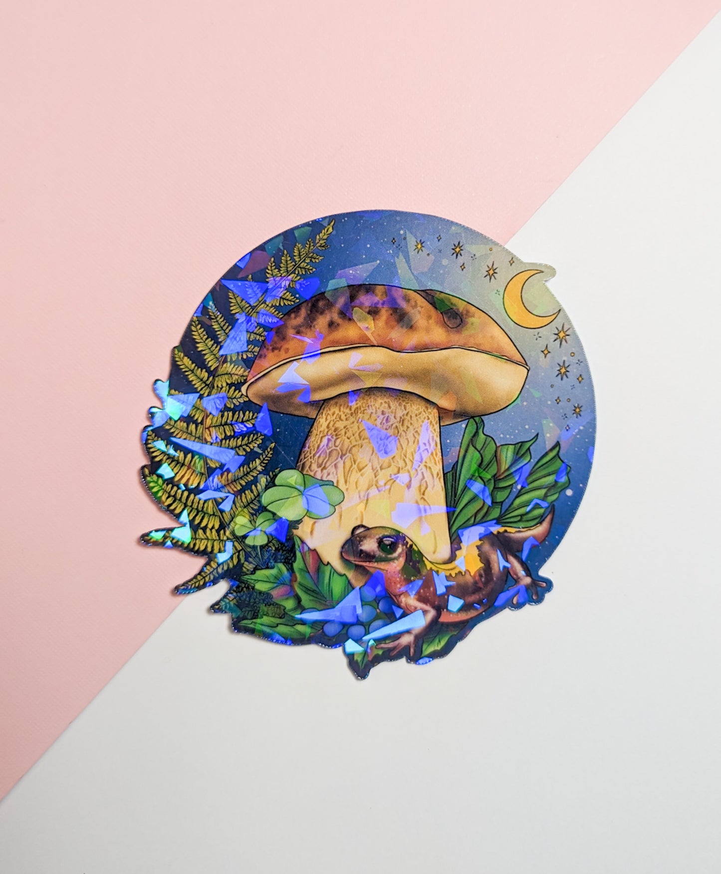 Porcini Mushroom and Salamander Sticker | Beautiful Mushroom Nature Scene