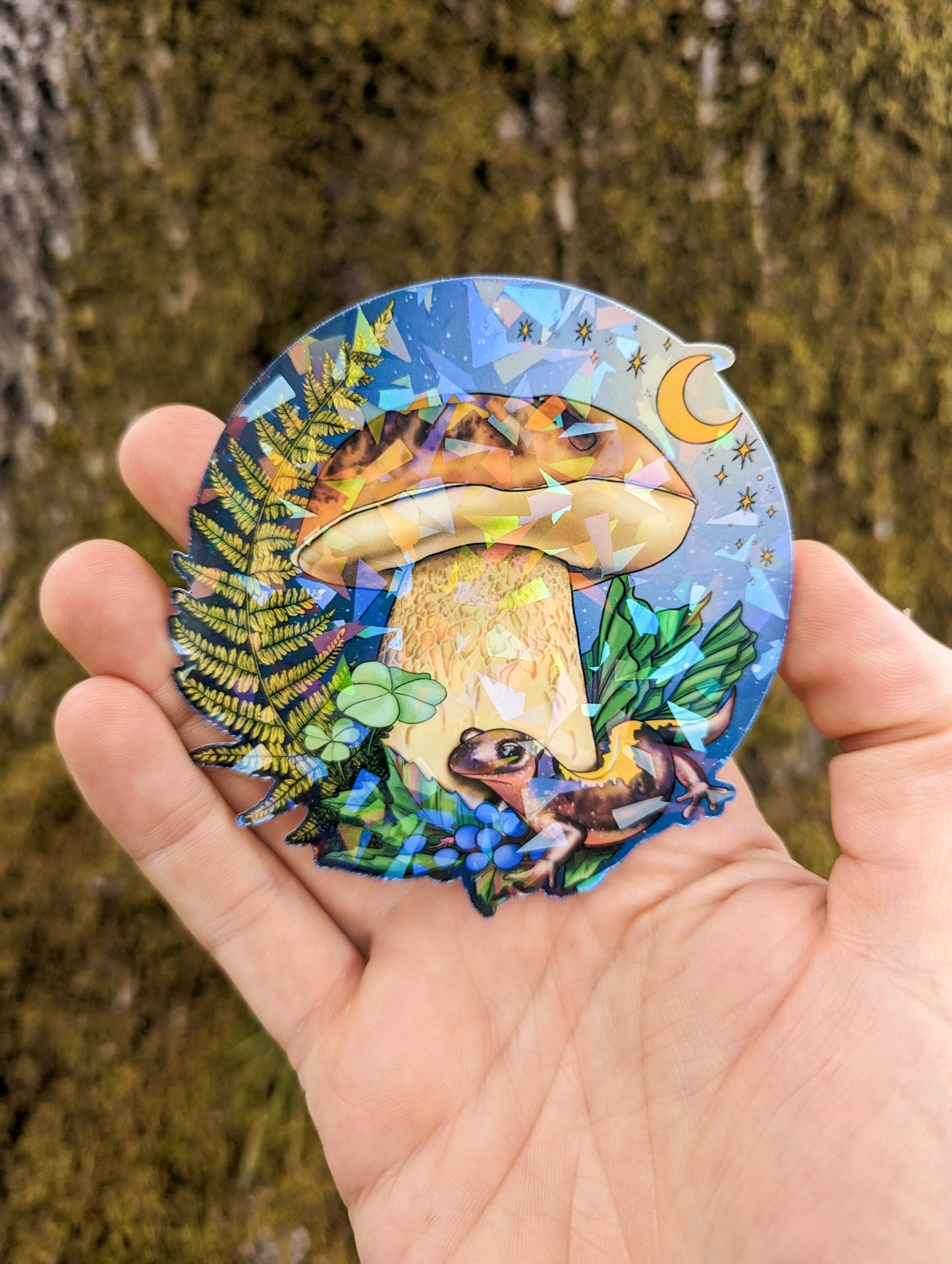 Porcini Mushroom and Salamander Sticker | Beautiful Mushroom Nature Scene