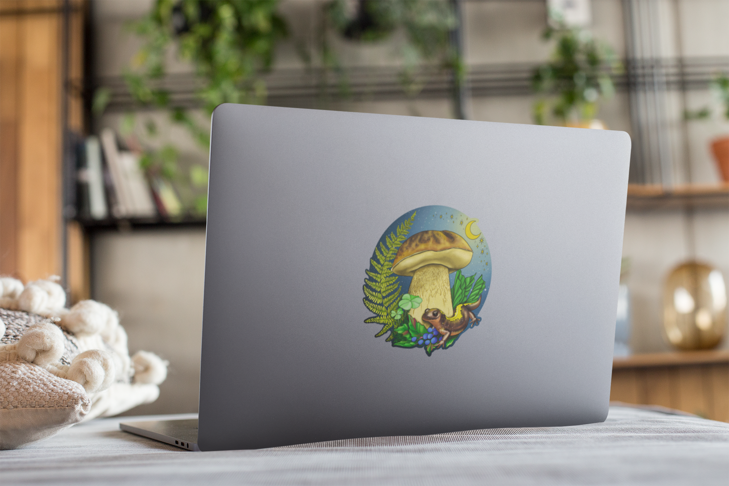 Porcini Mushroom and Salamander Sticker | Beautiful Mushroom Nature Scene