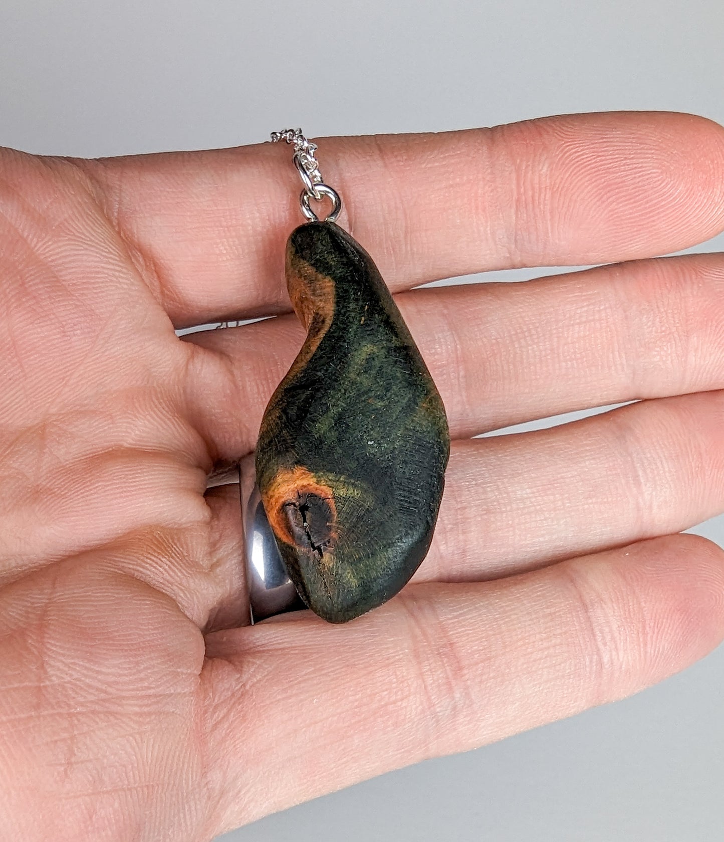 Naturally Fungus-Stained Wooden Pendant | Organic Shape (Gourd?)