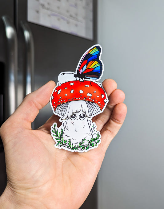 Amanita Mushroom Magnet w/ Pride Rainbow Butterfly