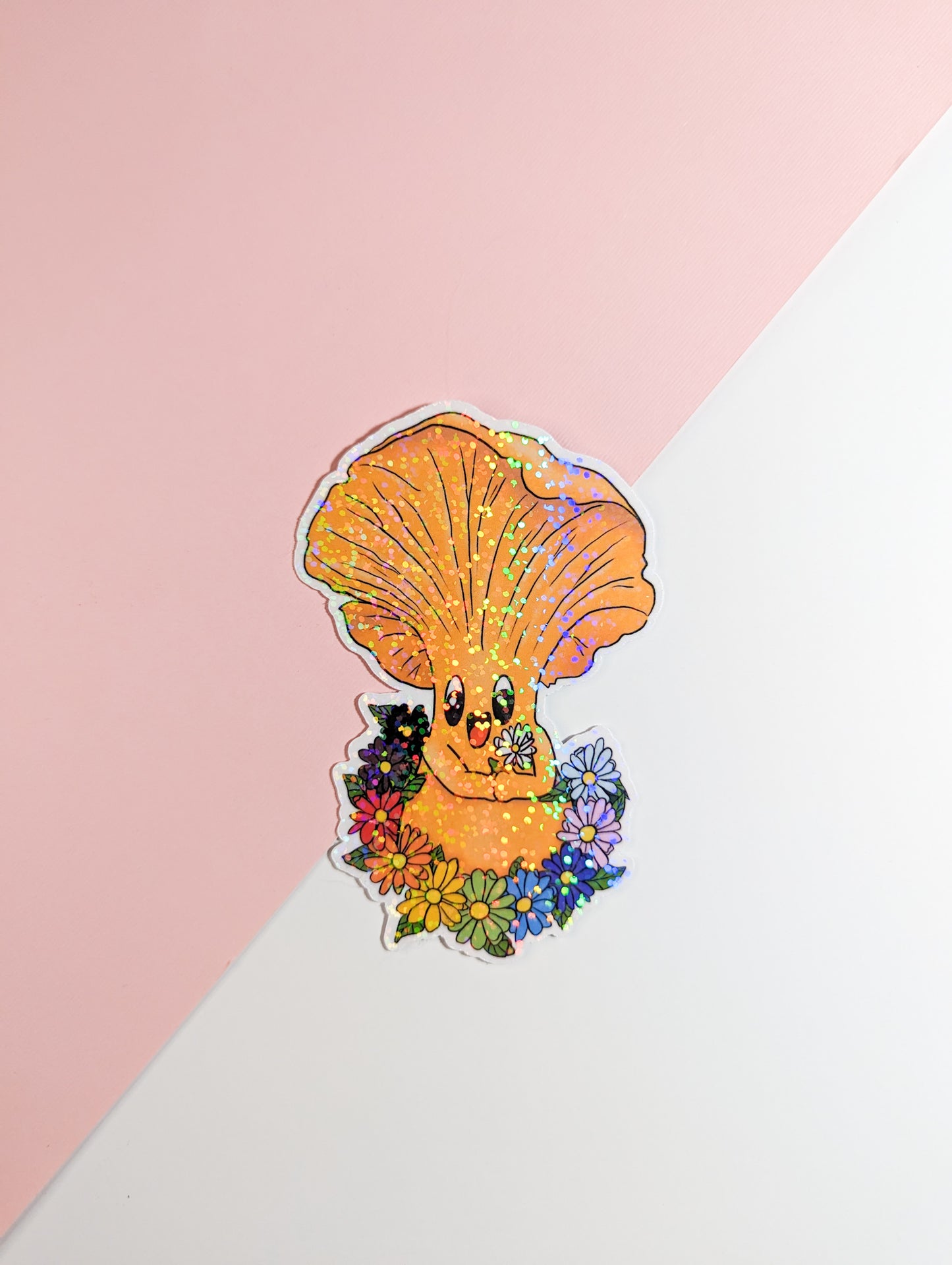 Chanterelle Mushroom Sticker w/ Pride Rainbow Flowers