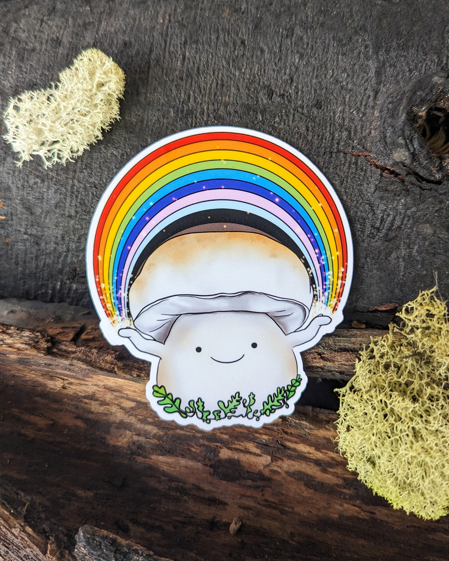 Porcini Mushroom Pride Sticker | King Bolete/Porcini Holding Rainbow