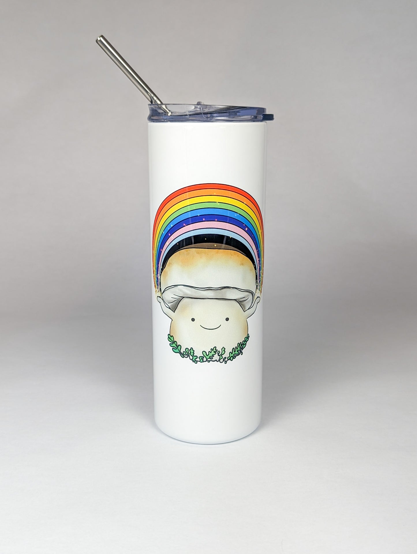 Porcini Mushroom w/Pride Rainbow | 20oz Stainless Steel Skinny Tumbler | Adorable, Inclusive Mushroom Artwork