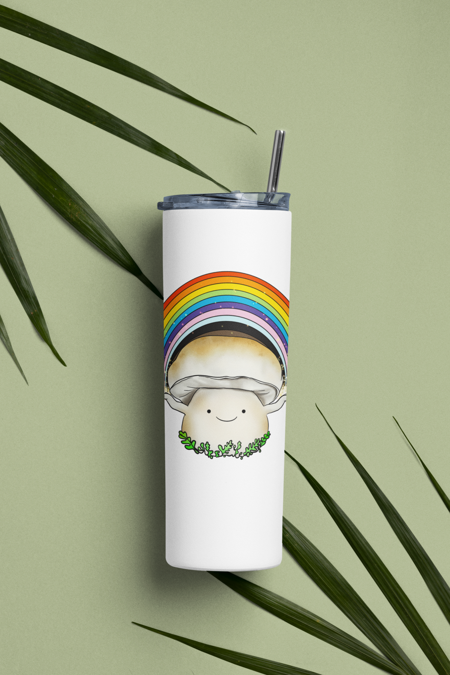 Porcini Mushroom w/Pride Rainbow | 20oz Stainless Steel Skinny Tumbler | Adorable, Inclusive Mushroom Artwork