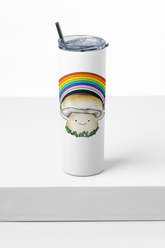 Porcini Mushroom w/Pride Rainbow | 20oz Stainless Steel Skinny Tumbler | Adorable, Inclusive Mushroom Artwork