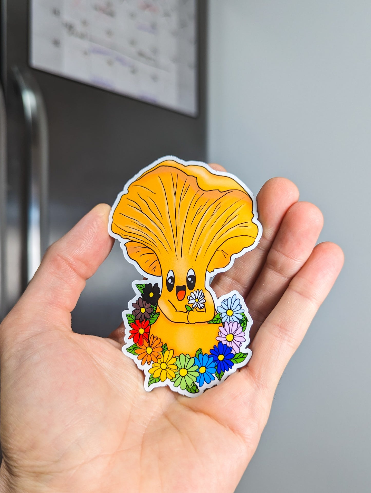 Chanterelle Mushroom Magnet w/ Pride Rainbow Flowers