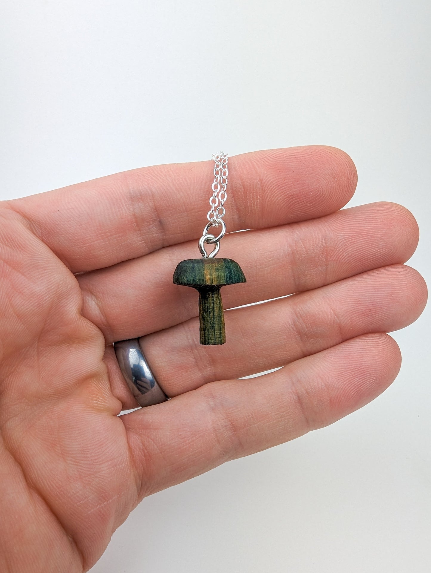 Naturally Fungus-Stained Wooden Pendant | Small Mushroom, Mebbe Russula?