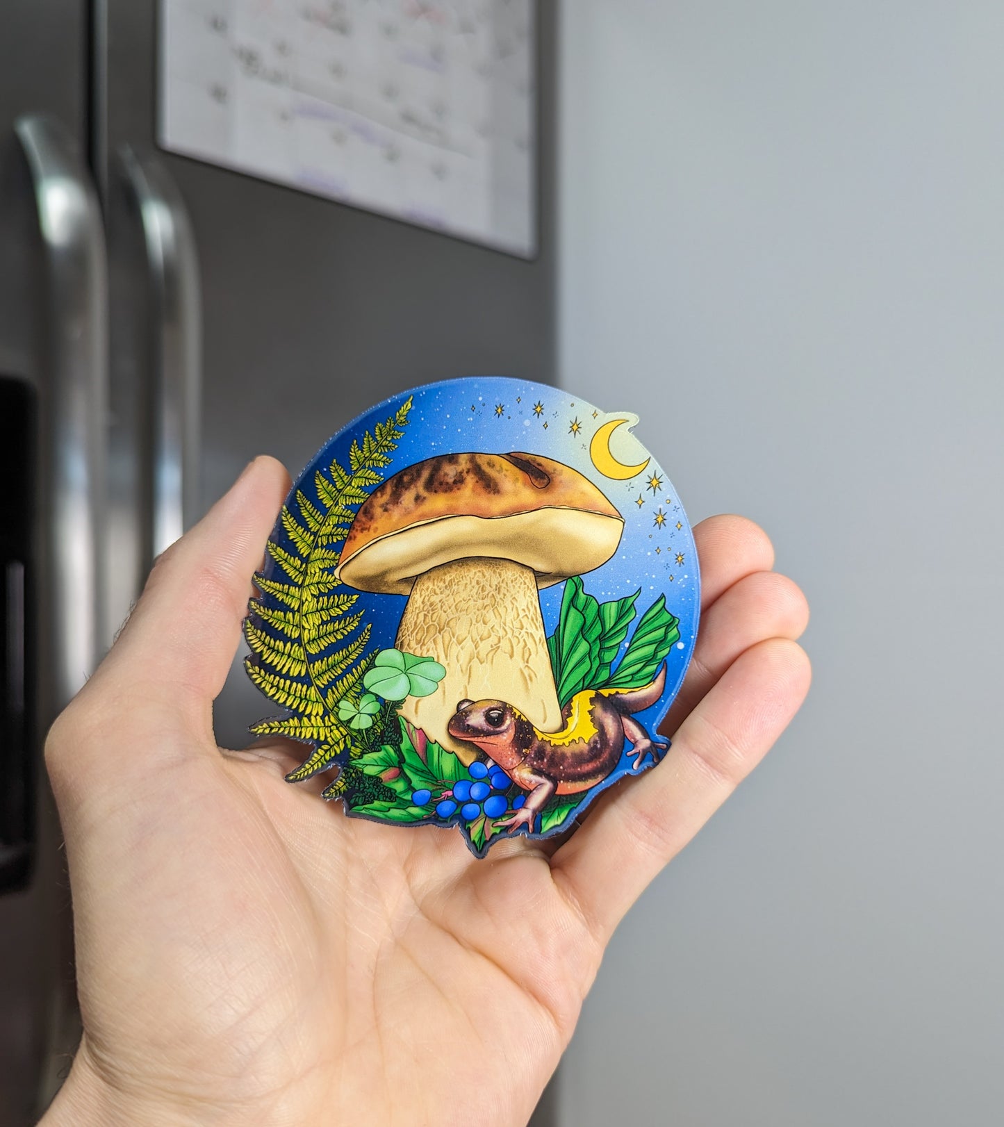 Porcini Mushroom and Salamander Magnet | Beautiful Mushroom Nature Scene