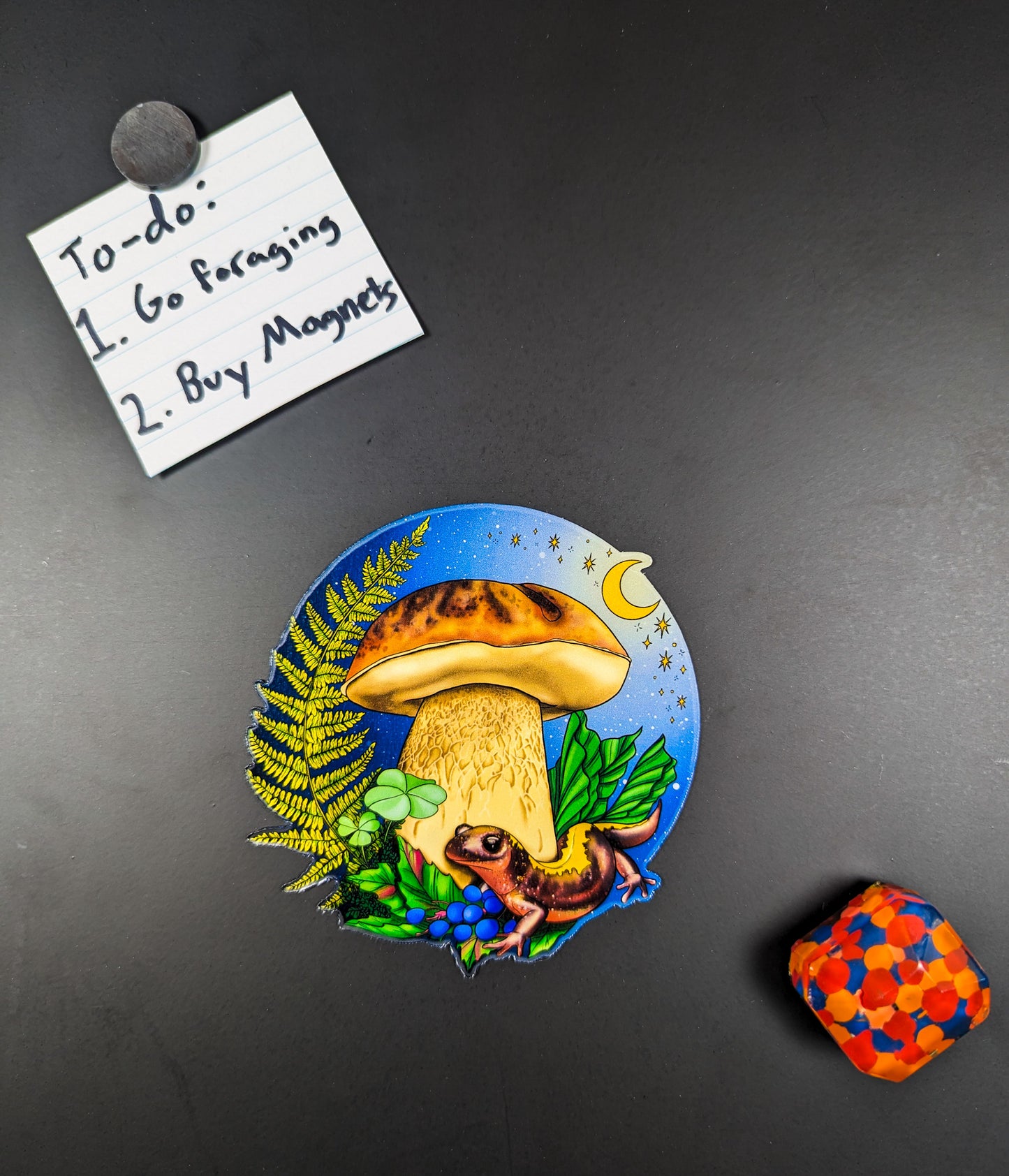Porcini Mushroom and Salamander Magnet | Beautiful Mushroom Nature Scene