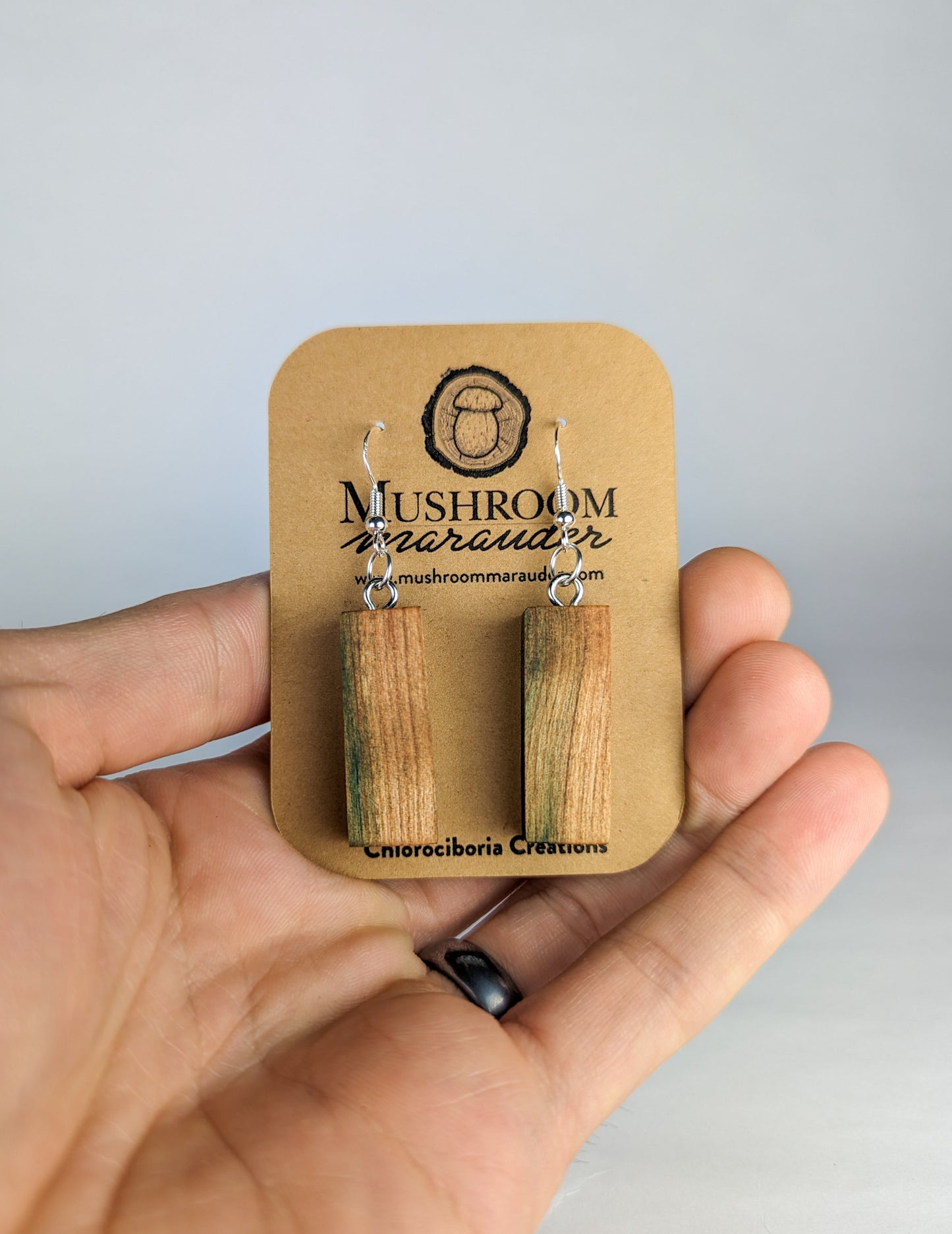 Naturally Fungus-Stained Wooden Earrings | Rectangle Slabs
