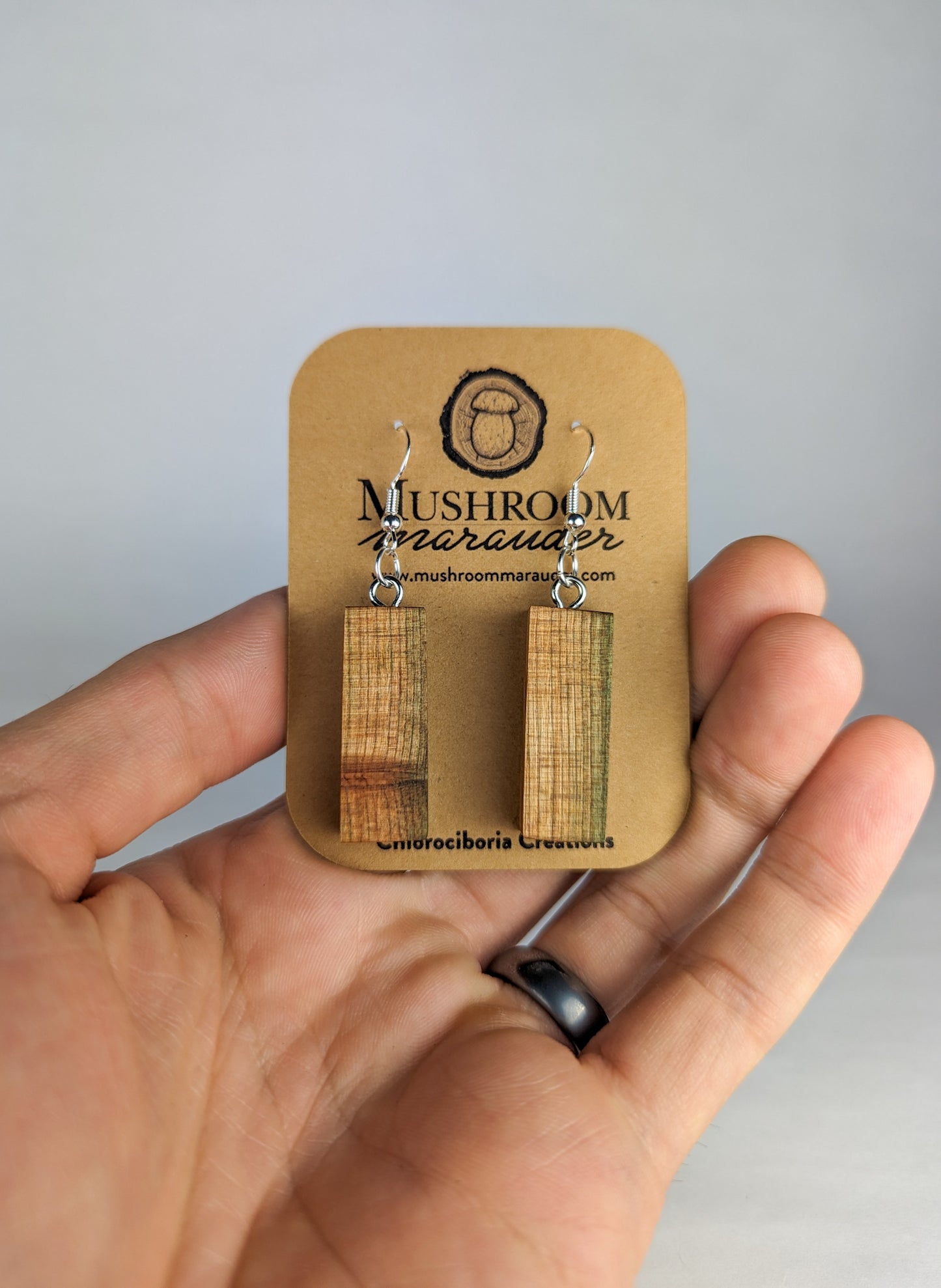 Naturally Fungus-Stained Wooden Earrings | Rectangle Slabs