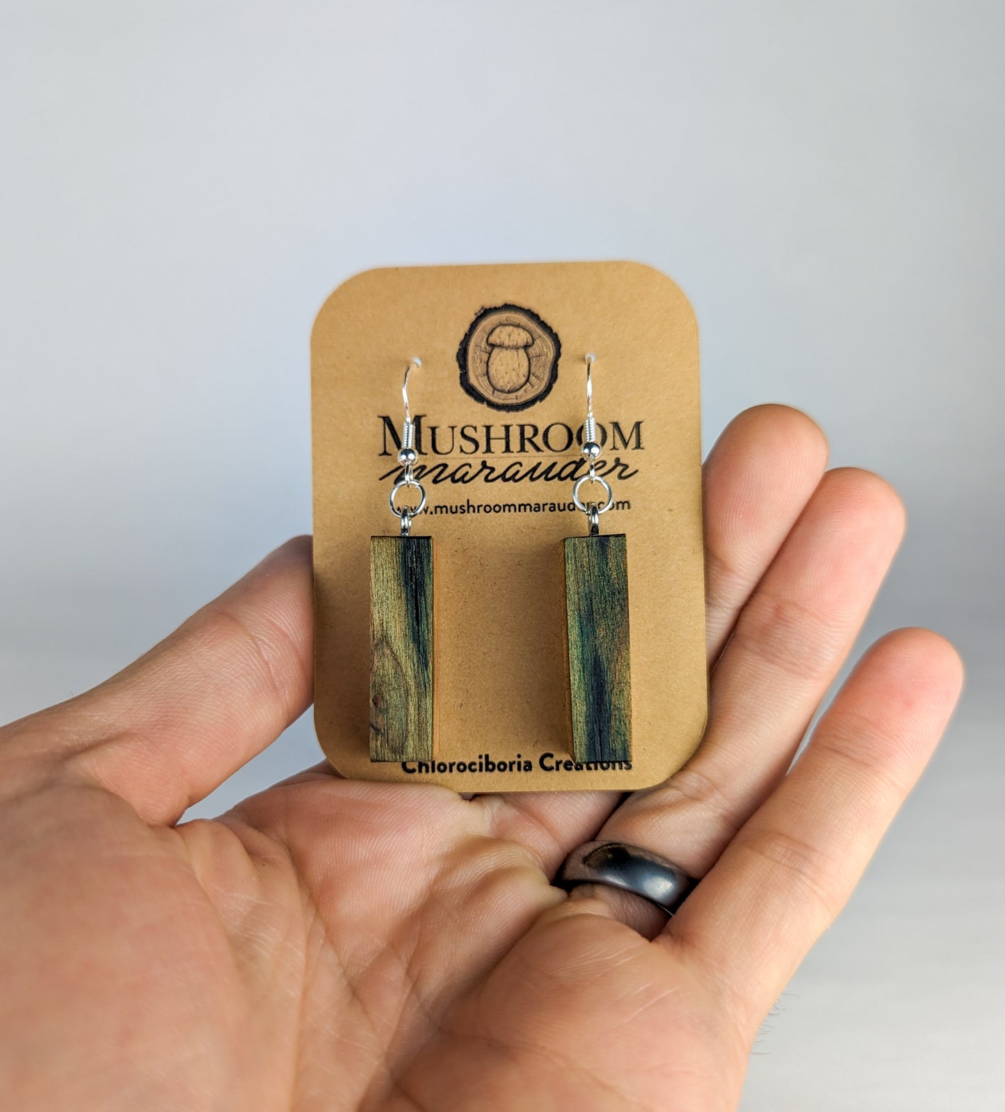 Naturally Fungus-Stained Wooden Earrings | Rectangle Slabs