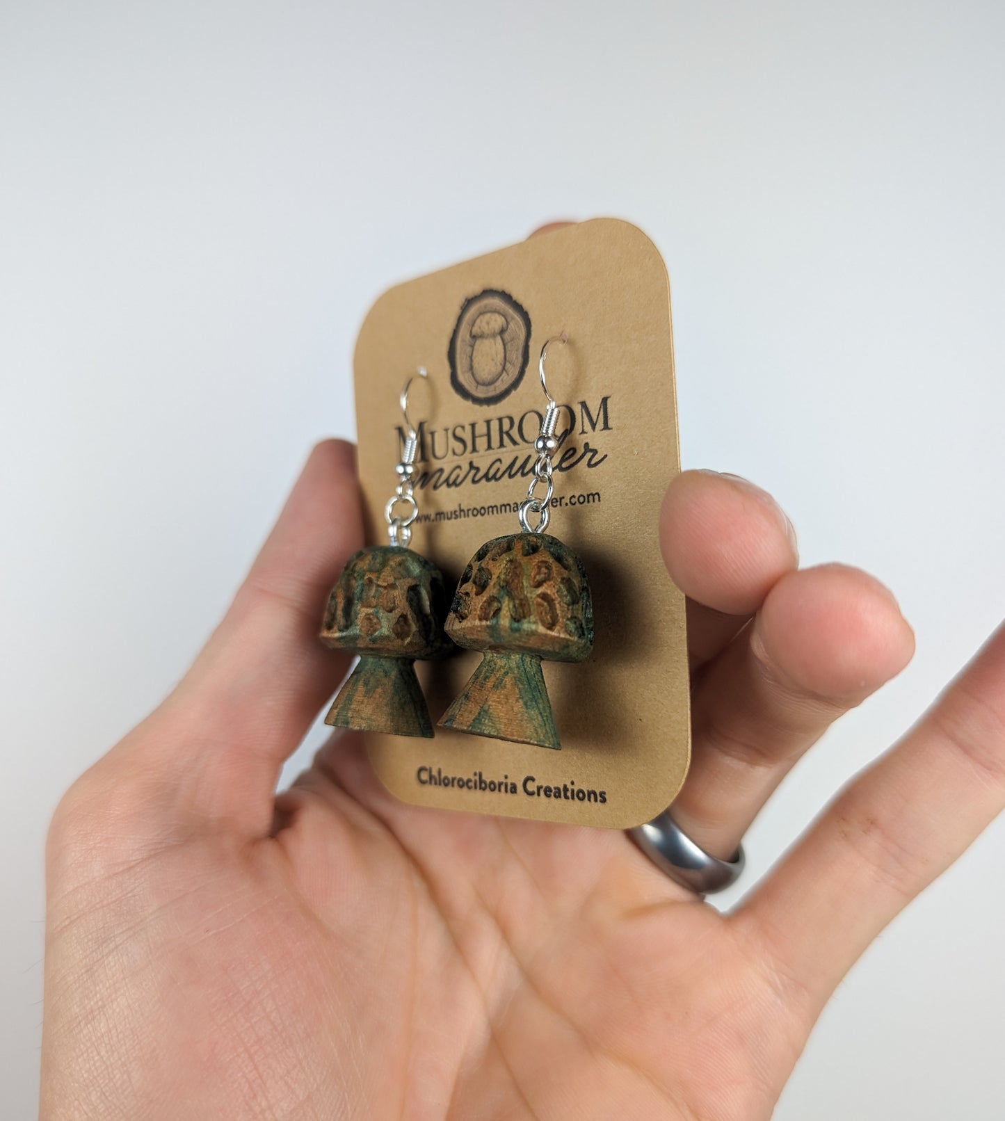 Morel Mushroom Earrings | Carved From Naturally Green, Fungus-Stained Wood