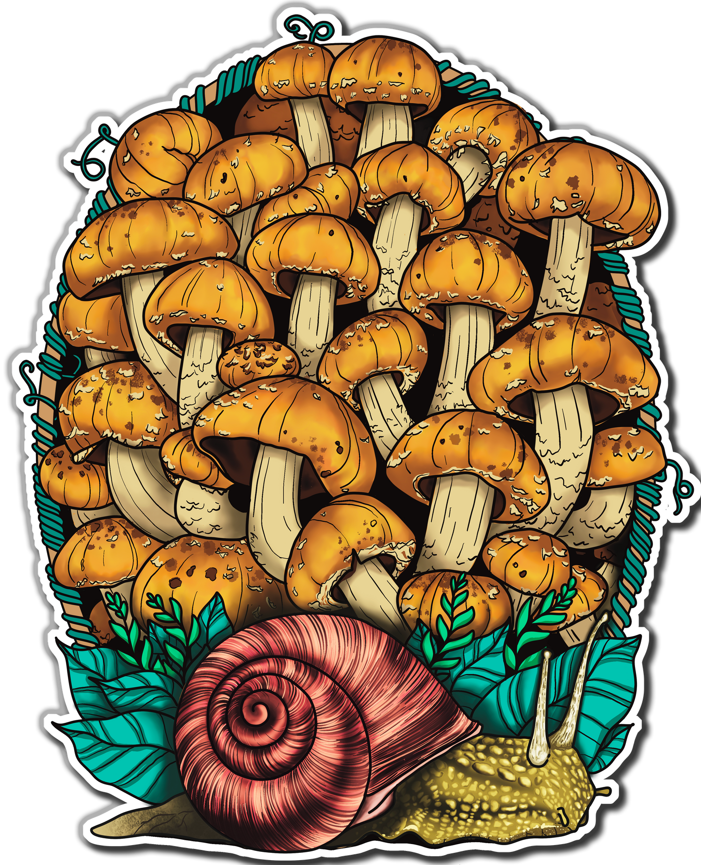 Land Snail and Chestnut Mushrooms Magnet | Beautiful Cottagecore Artwork